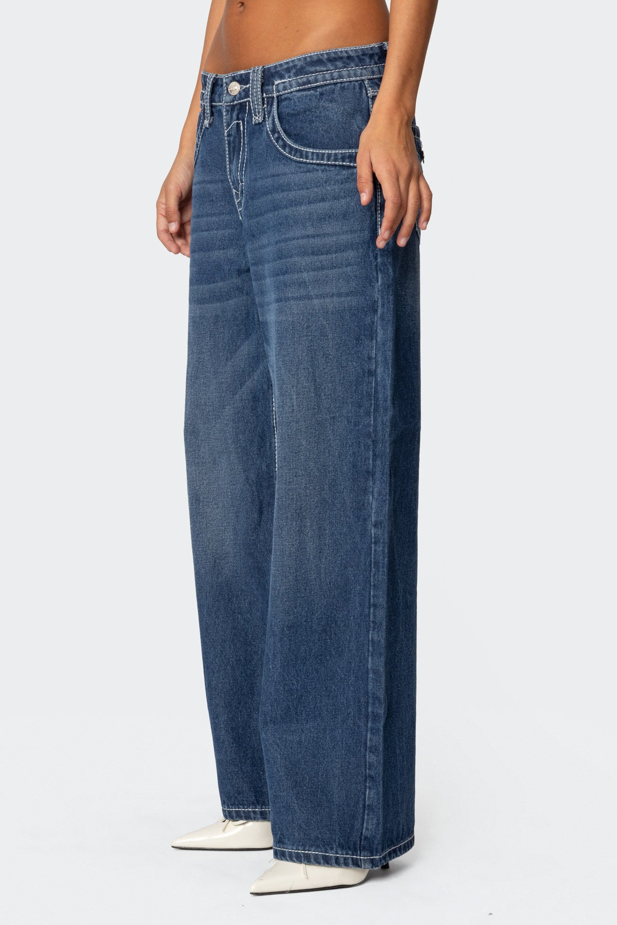 Contrast Stitch Low Rise Baggy Jeans-Milans Time