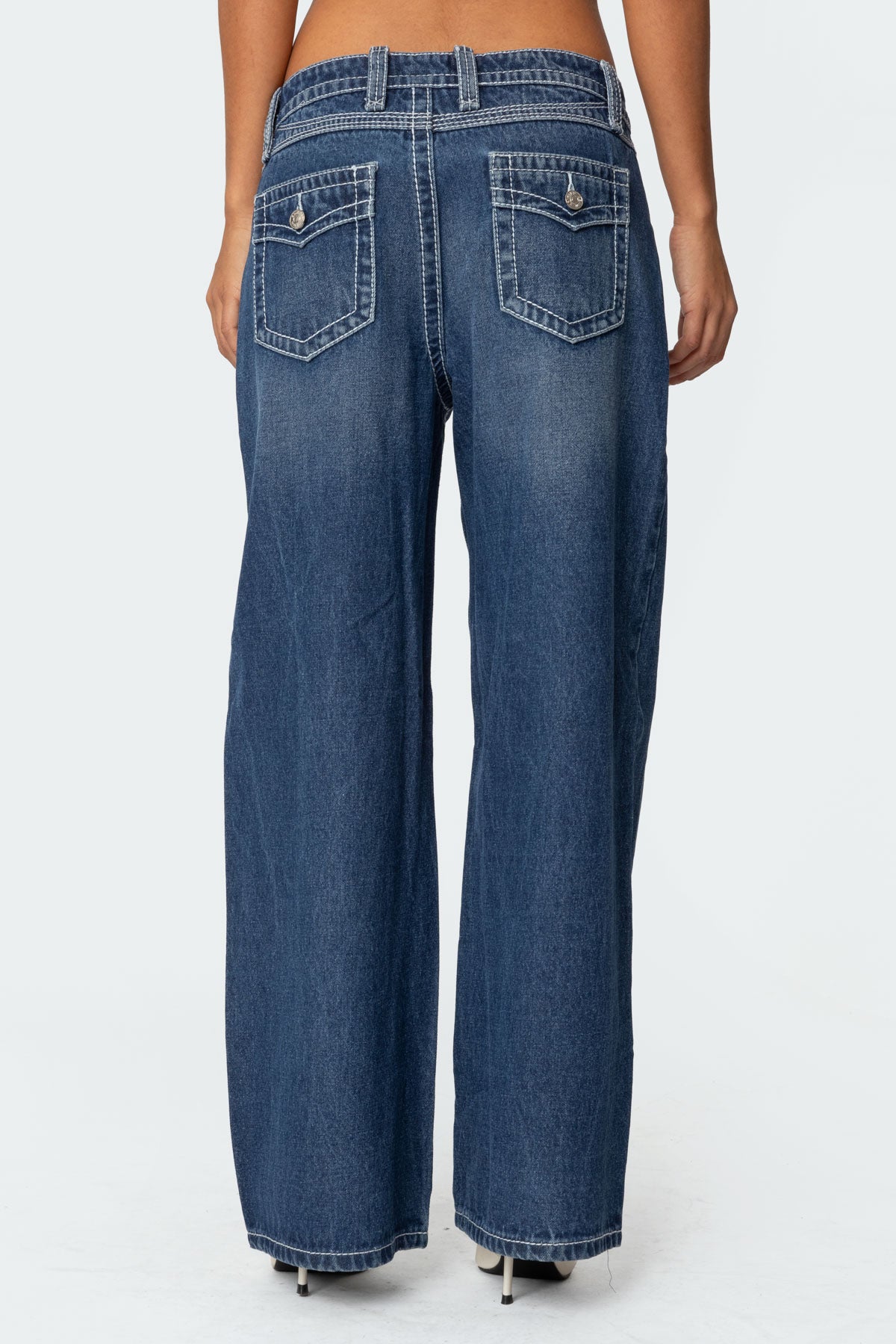 Contrast Stitch Low Rise Baggy Jeans-Milans Time