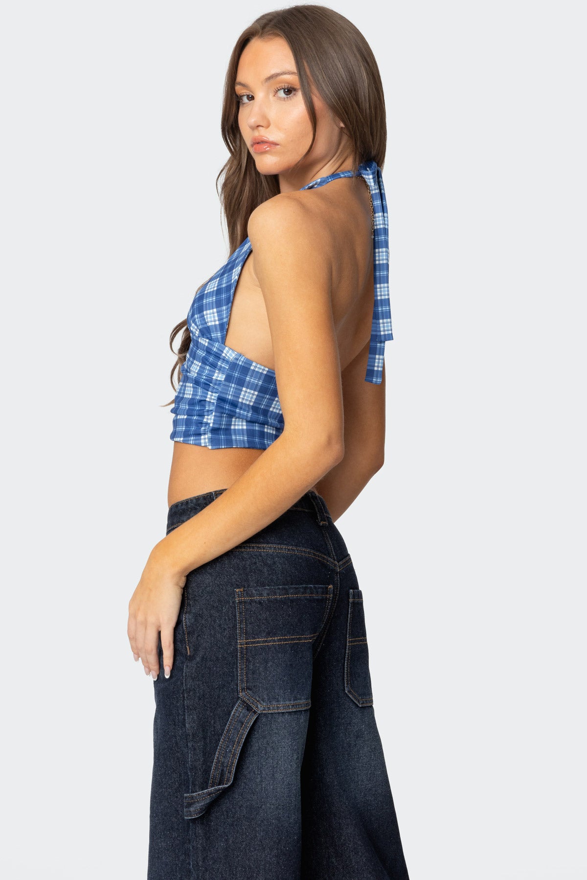 Plaid Printed Halter Top-Milans Time