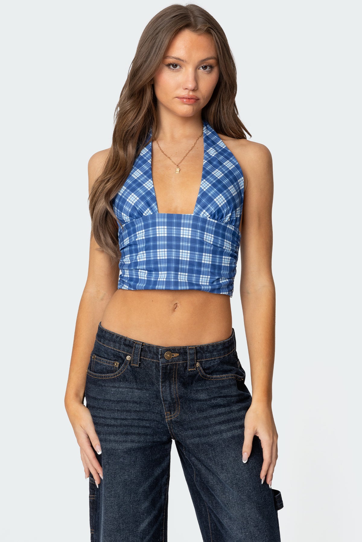 Plaid Printed Halter Top-Milans Time