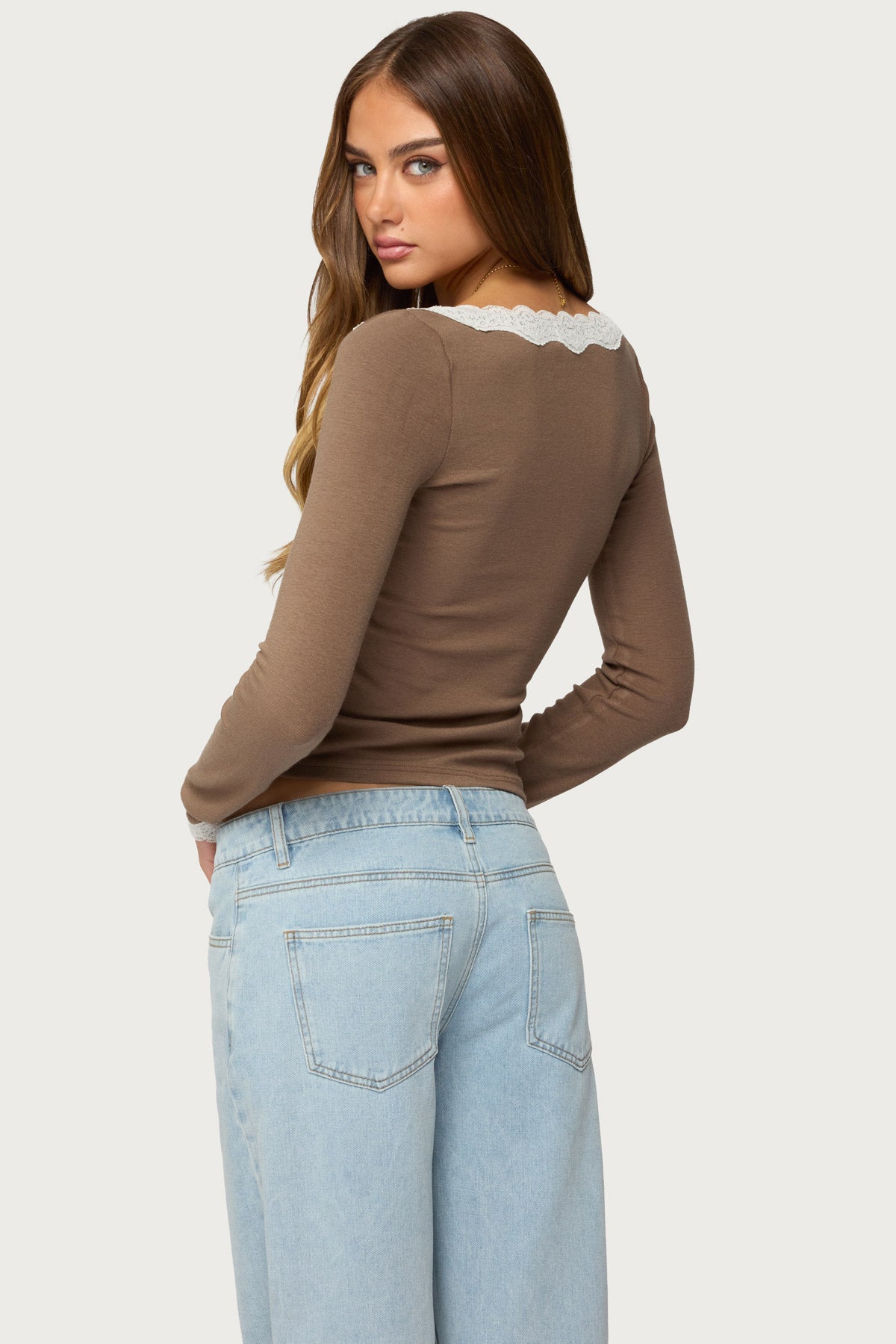 Contrast Lacey Long Sleeve Top-Milans Time