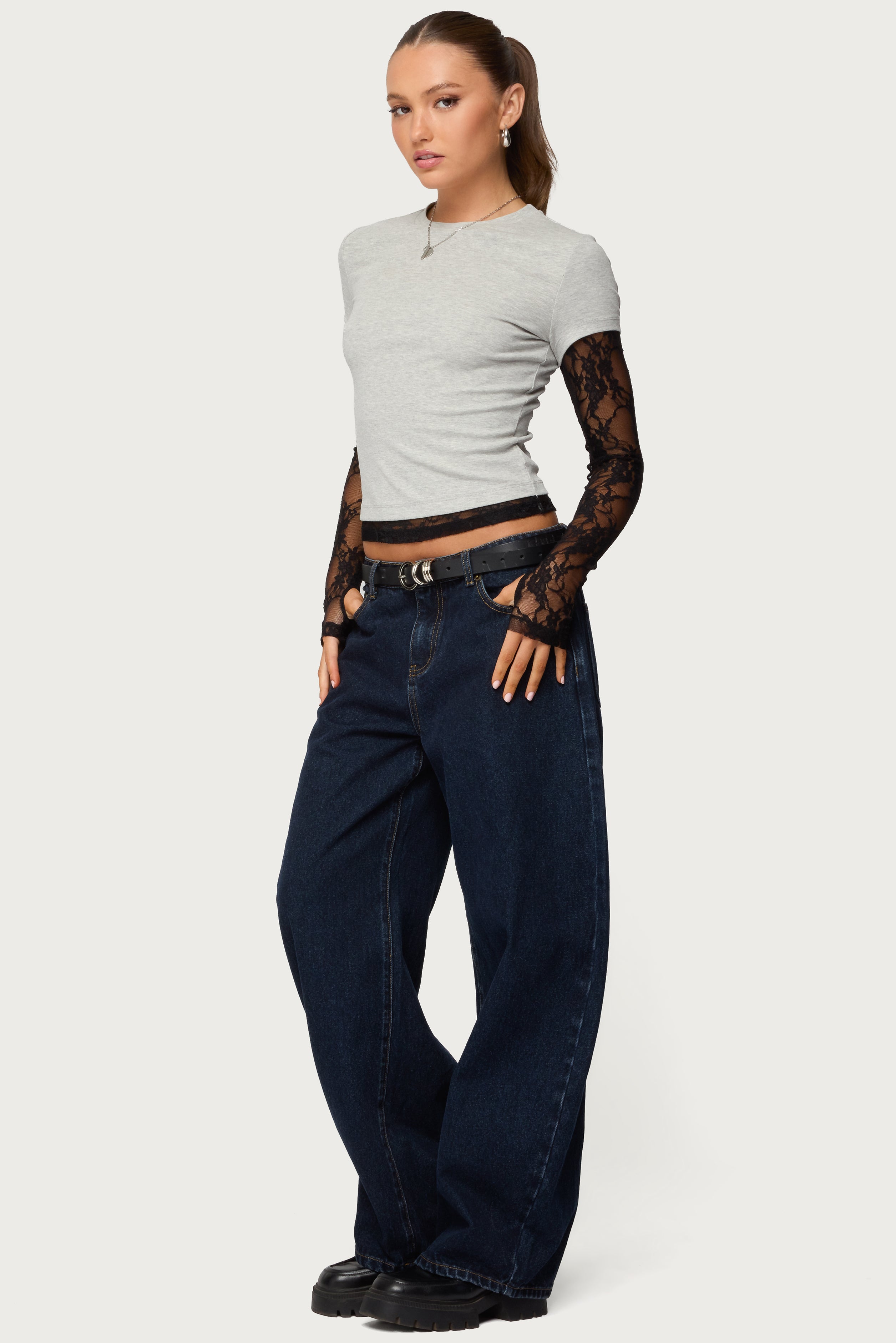 Layered Lace Sleeve Top-Milans Time