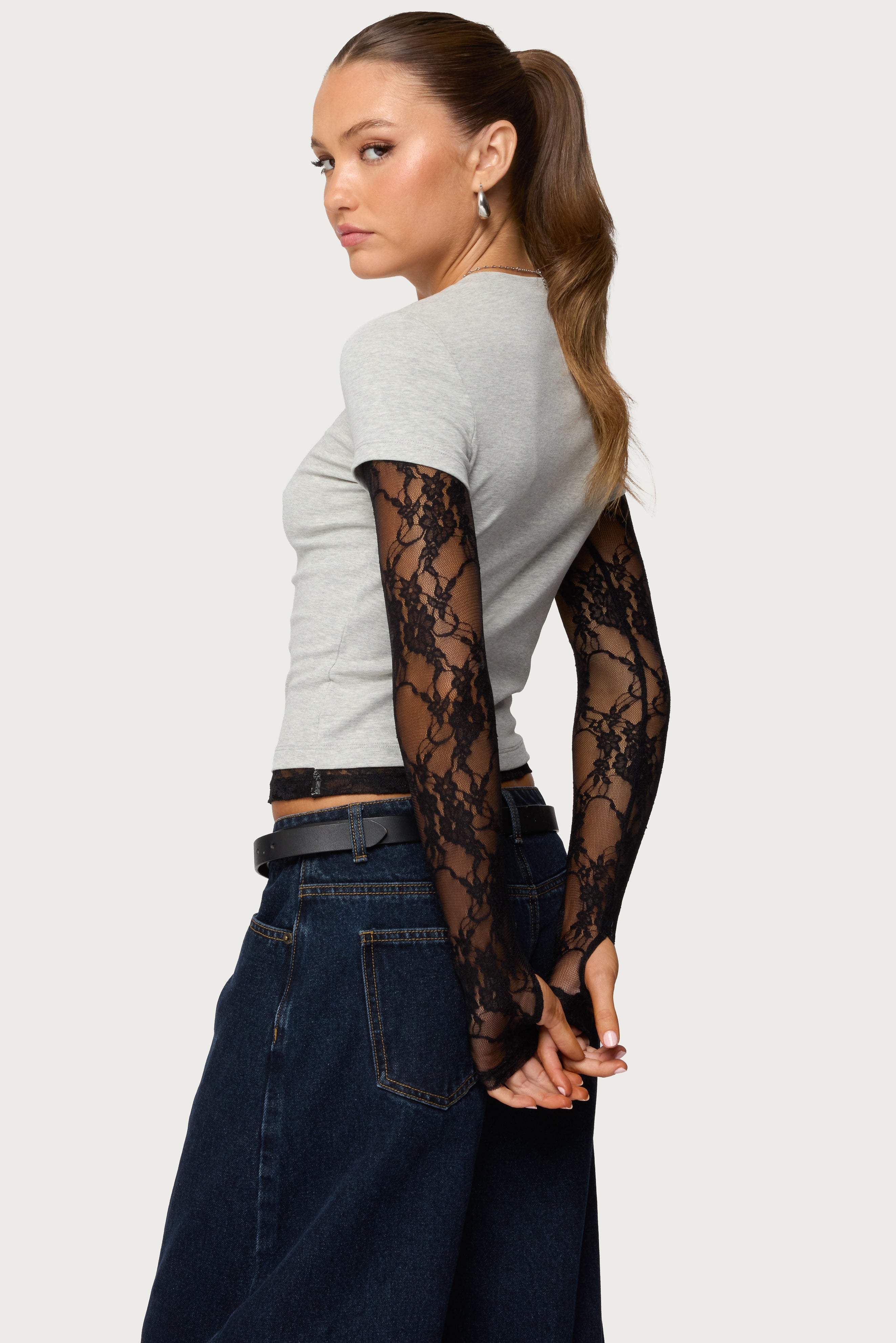 Layered Lace Sleeve Top-Milans Time