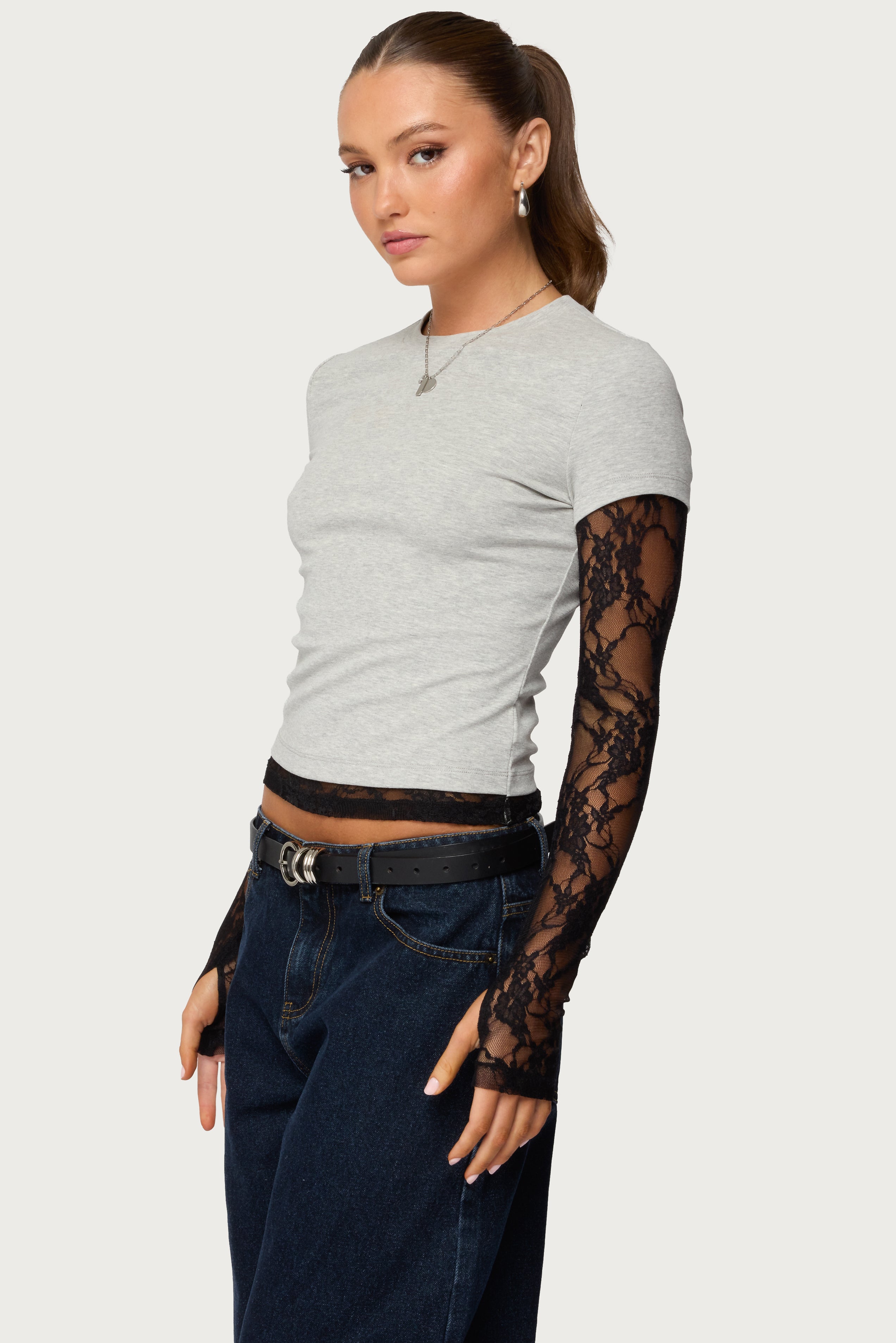 Layered Lace Sleeve Top-Milans Time