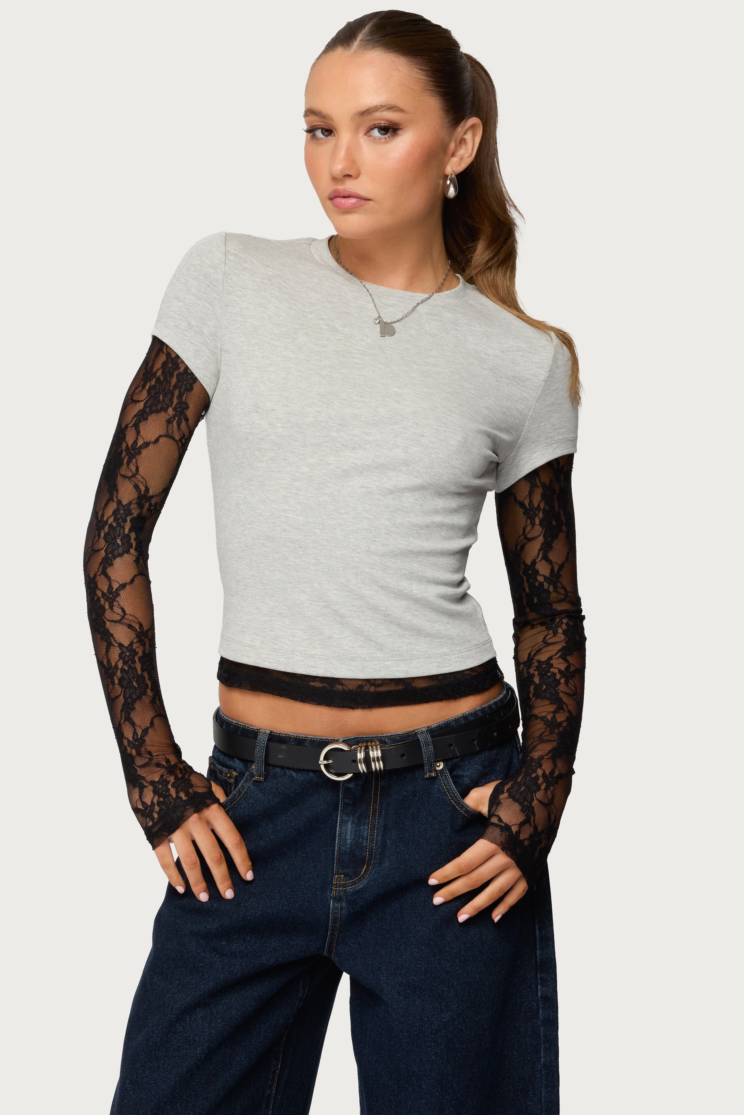 Layered Lace Sleeve Top-Milans Time
