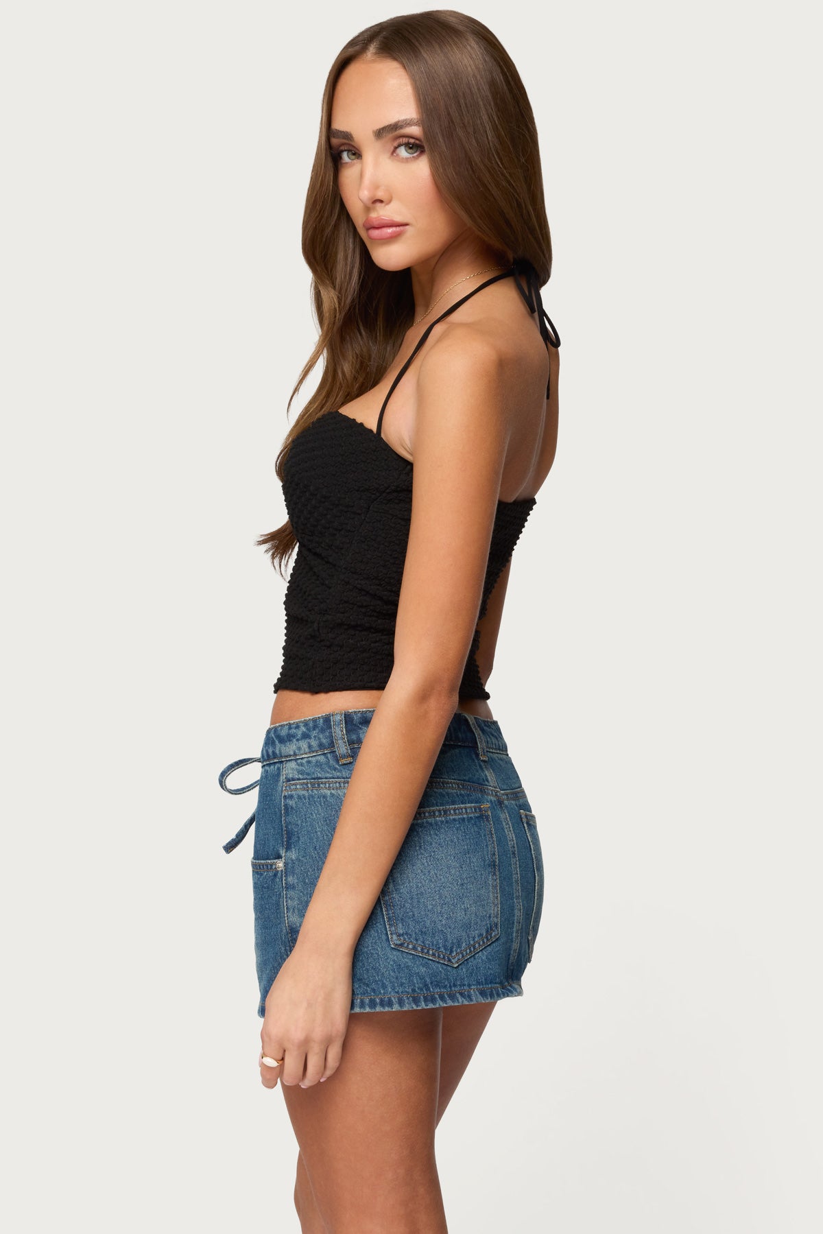Zoee Twisted Textured Halter Top-Milans Time