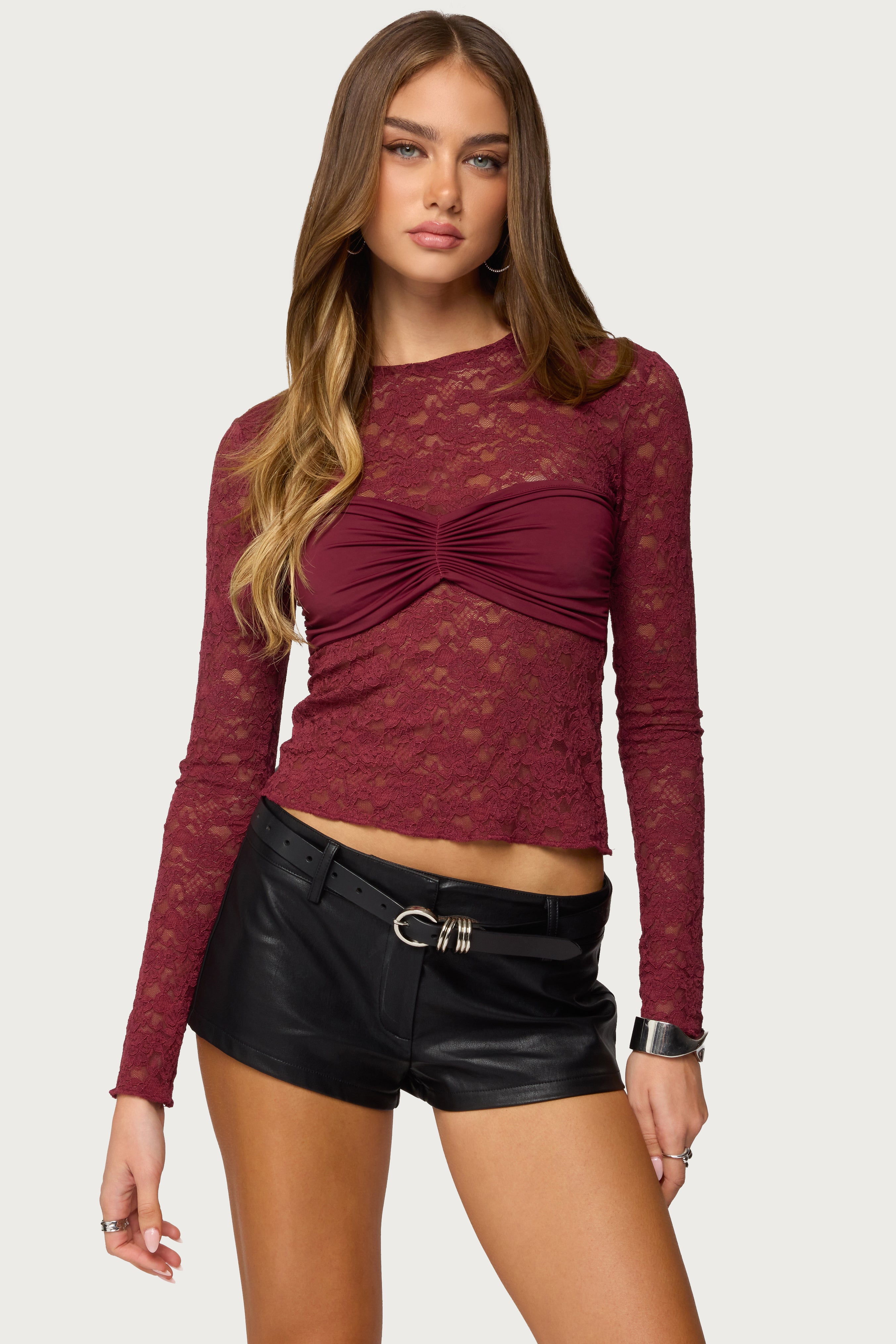 Rosette Bandeau Sheer Lace Top-Milans Time
