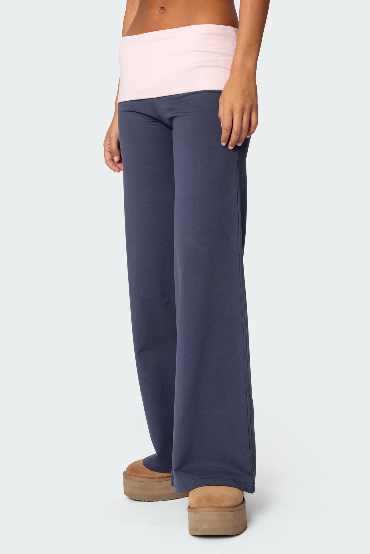 Wide Leg Contrast Foldover Pants-Milans Time