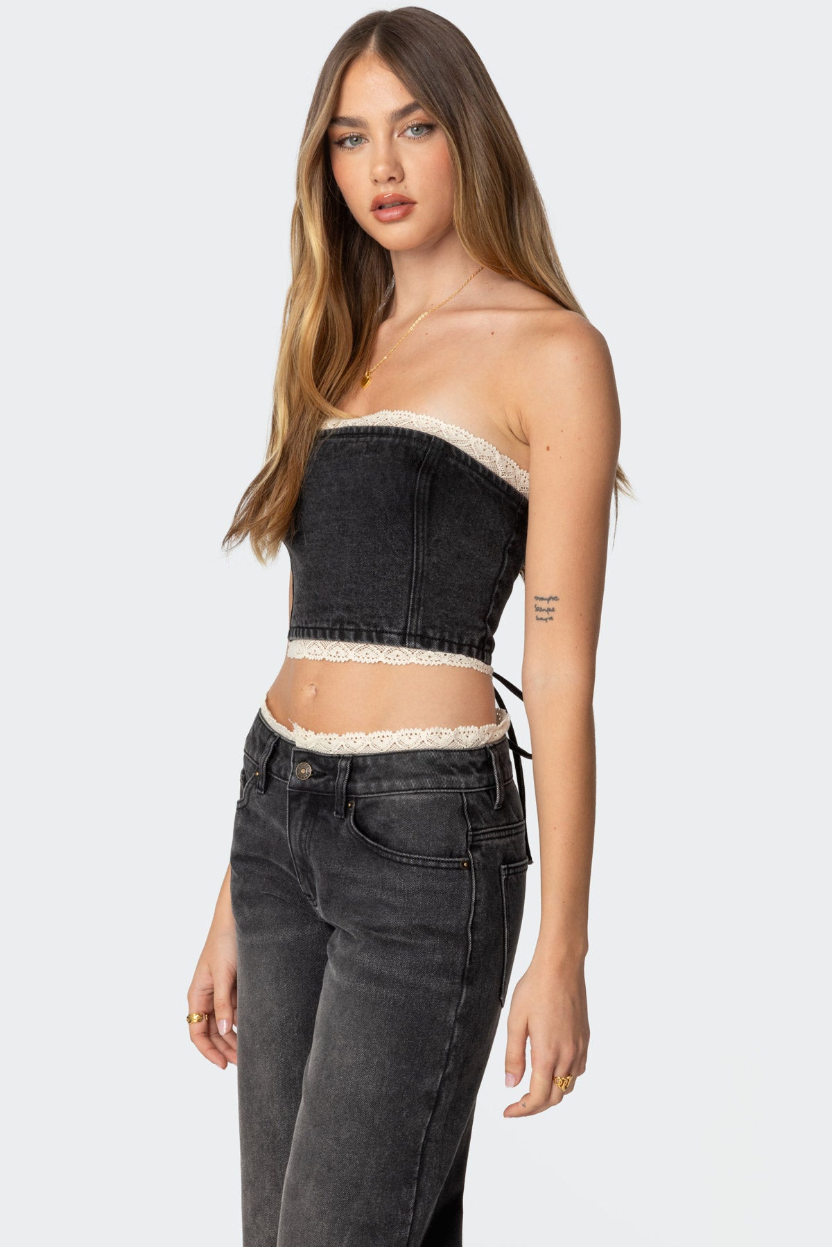Karlie Lace Trim Denim Tube Top-Milans Time