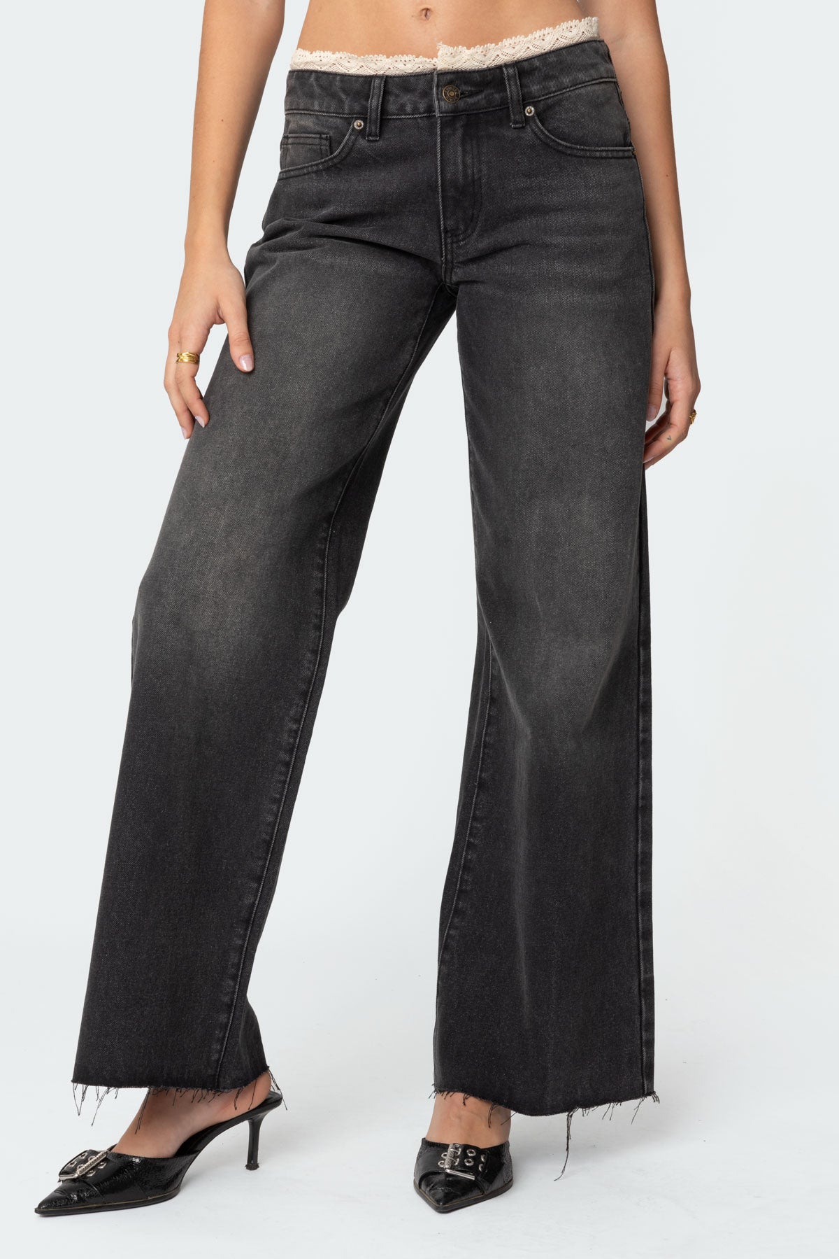 Karlie Peekaboo Lace Low Rise Baggy Jeans-Milans Time