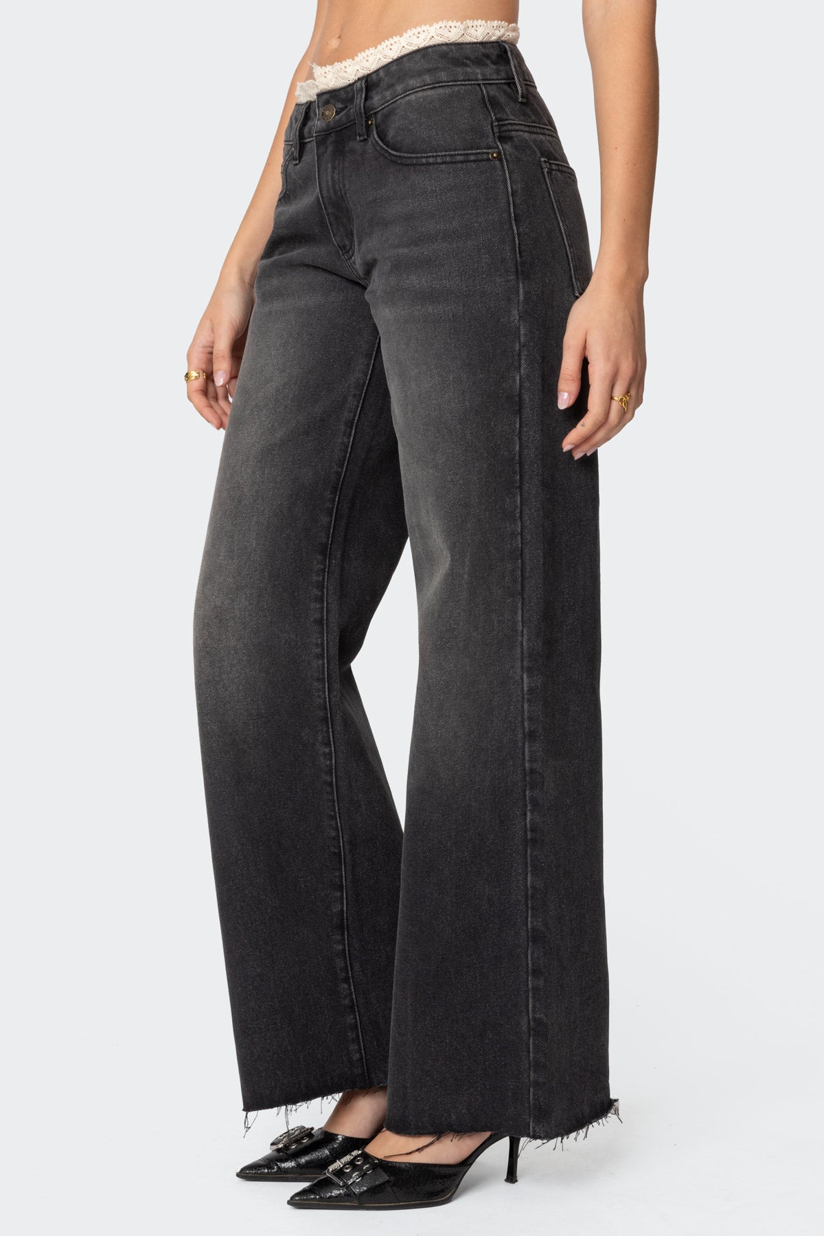 Karlie Peekaboo Lace Low Rise Baggy Jeans-Milans Time