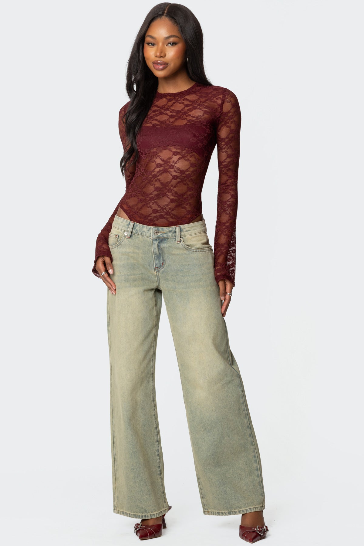 Colette Sheer Lace Bodysuit-Milans Time