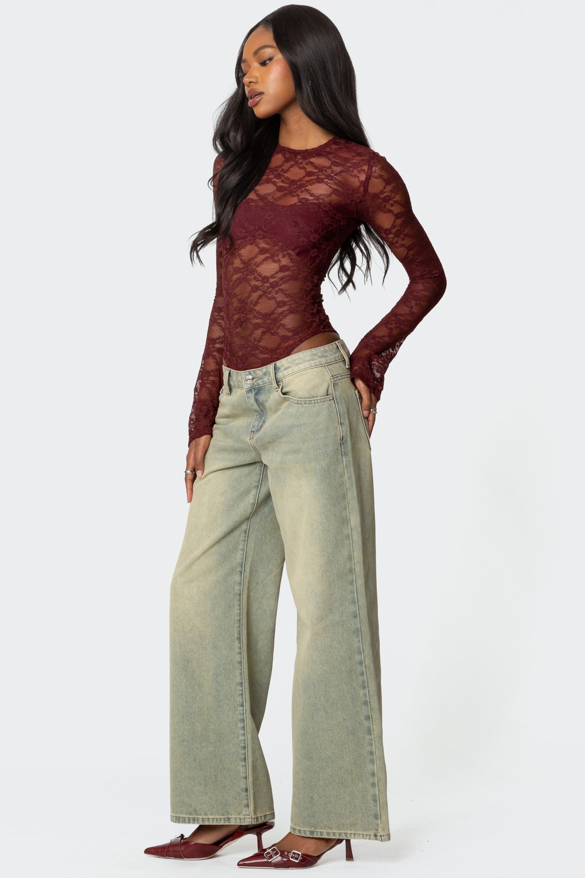 Colette Sheer Lace Bodysuit-Milans Time