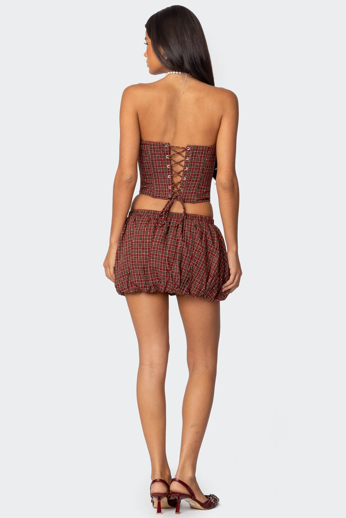 Marlene Plaid Lace Up Corset-Milans Time