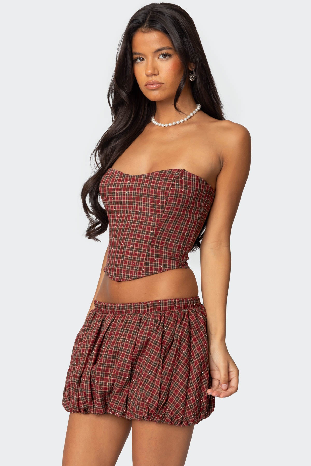 Marlene Plaid Lace Up Corset-Milans Time