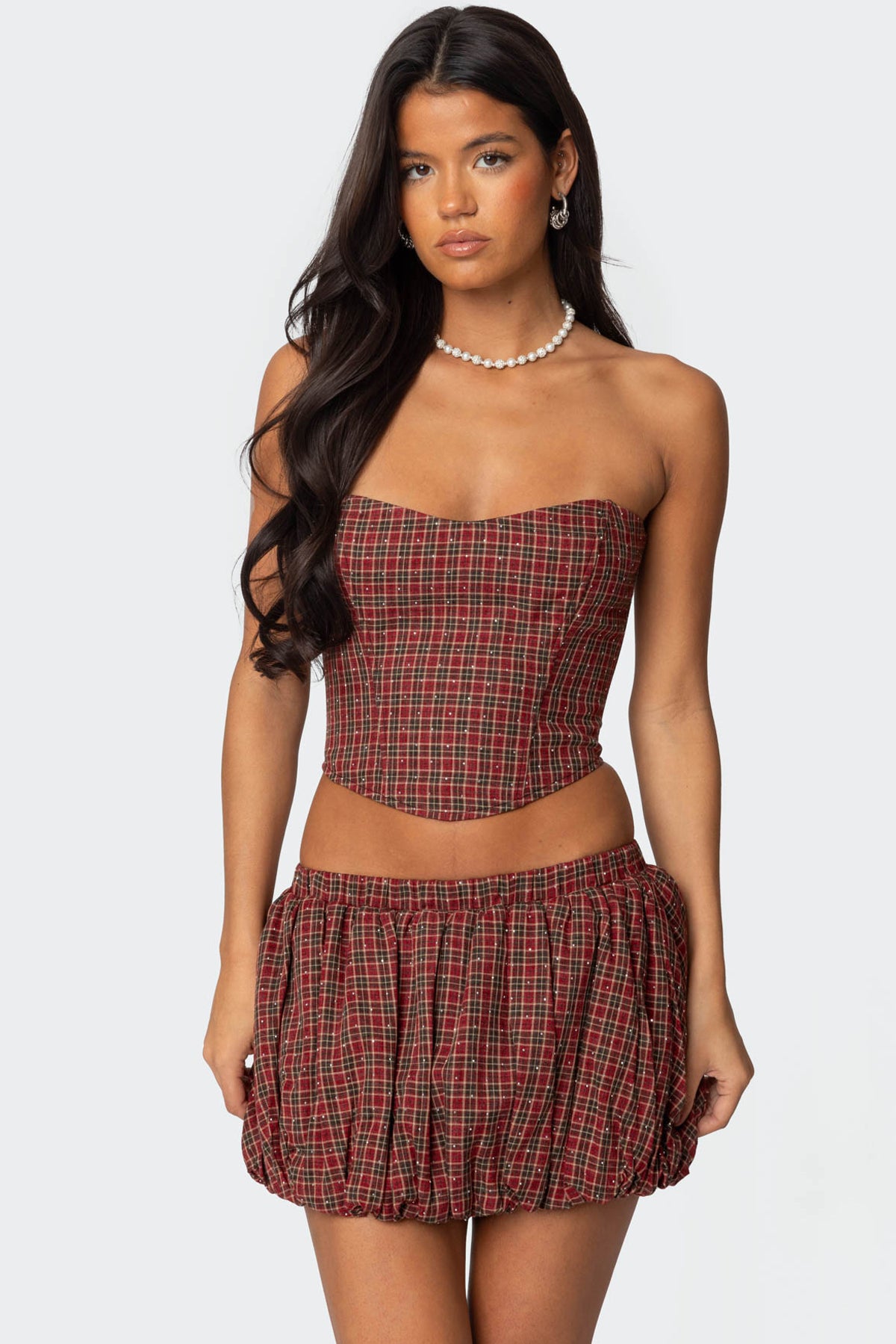 Marlene Plaid Lace Up Corset-Milans Time