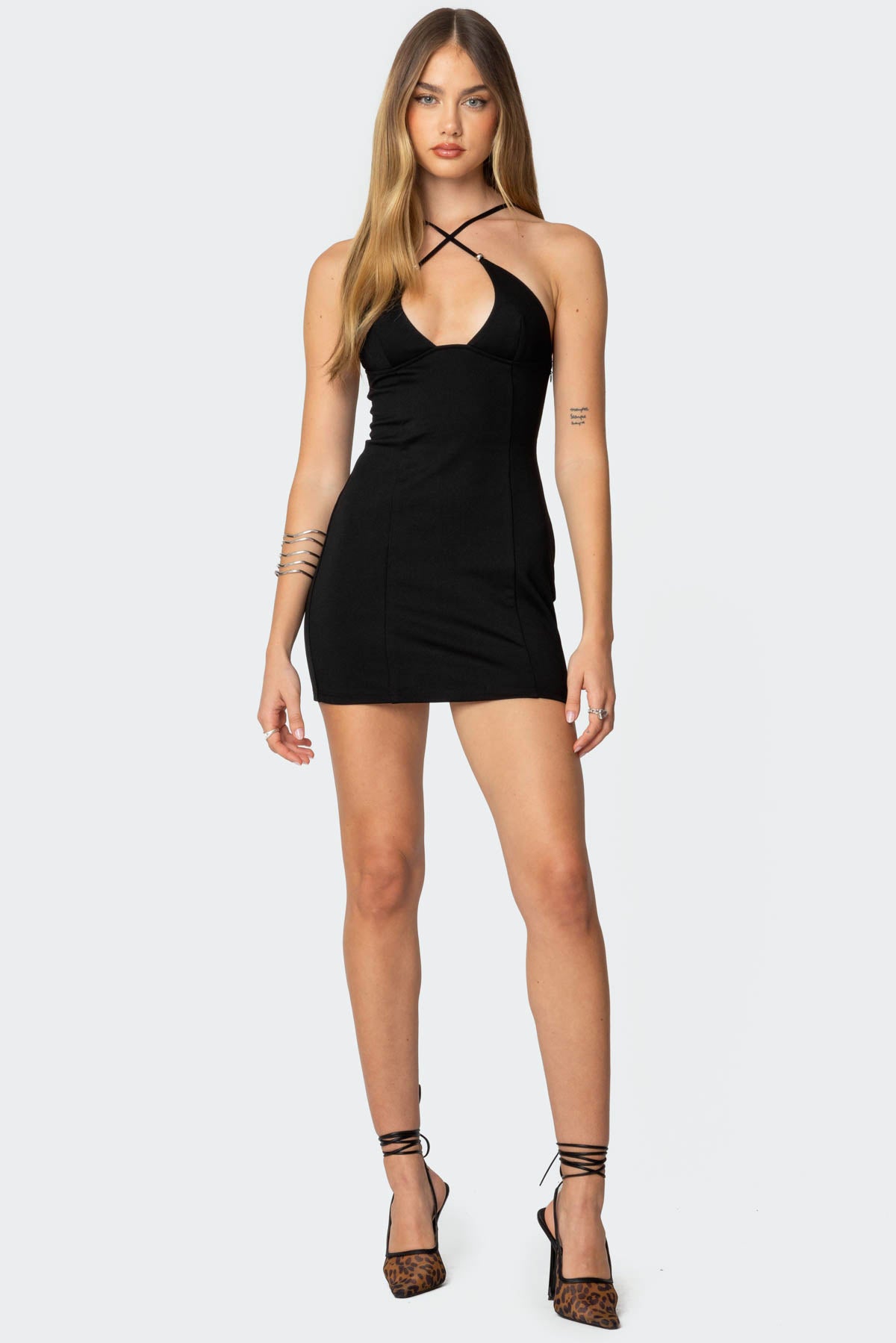 Louie Crossover Beaded Mini Dress-Milans Time