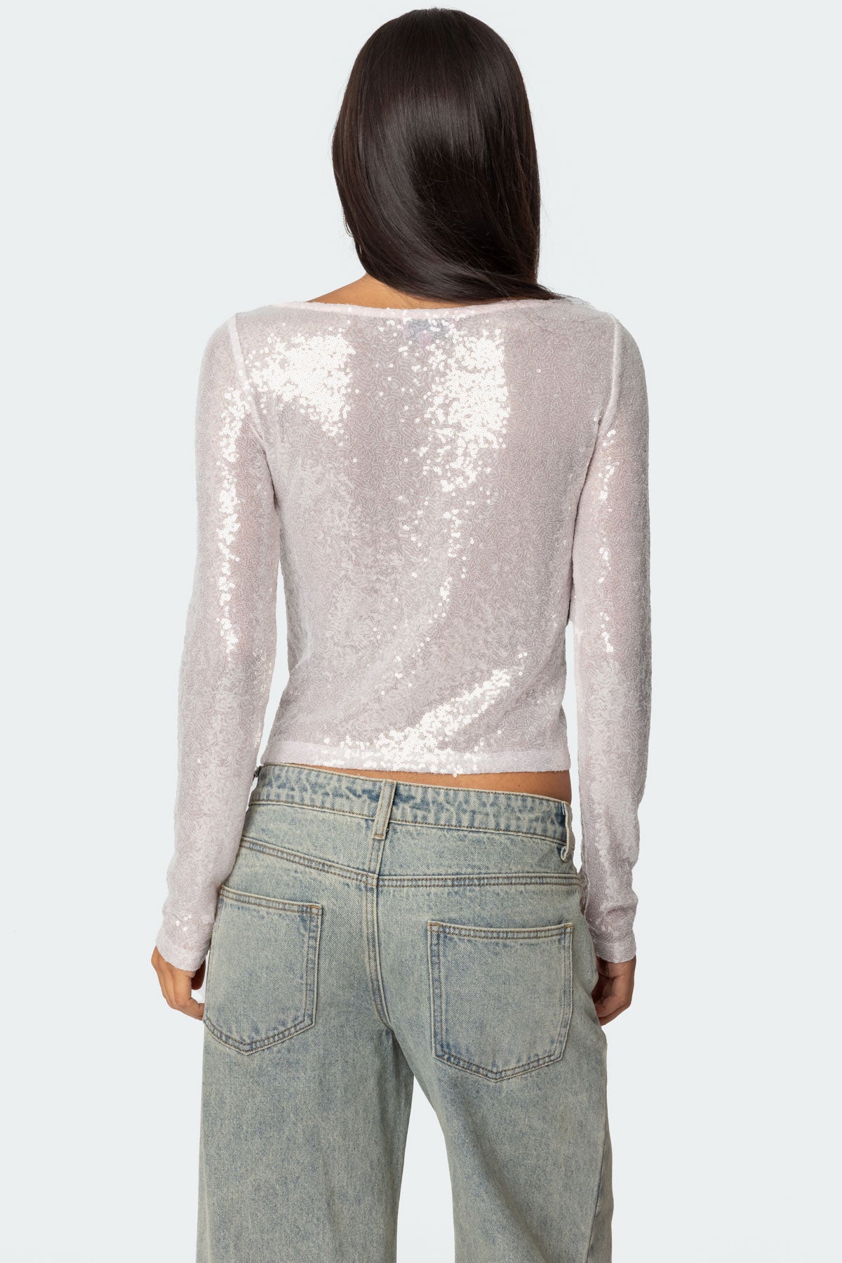 Sheer Sequin Boat Neck Top-Milans Time
