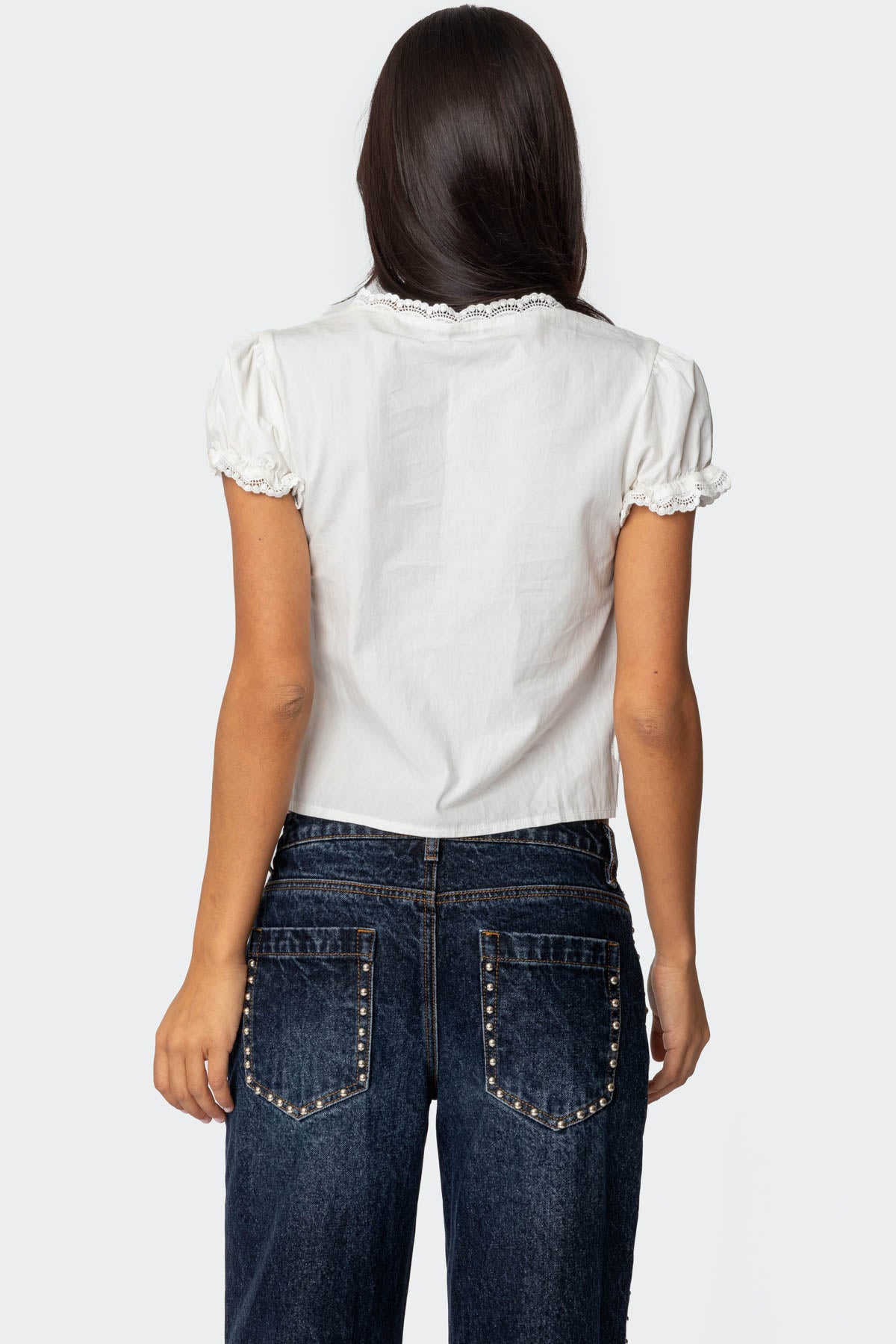 Cotton Lacey Tie Front Top-Milans Time