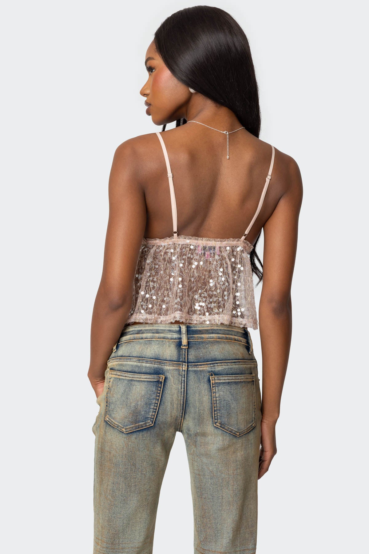 Sheer Sequin Babydoll Tank Top-Milans Time
