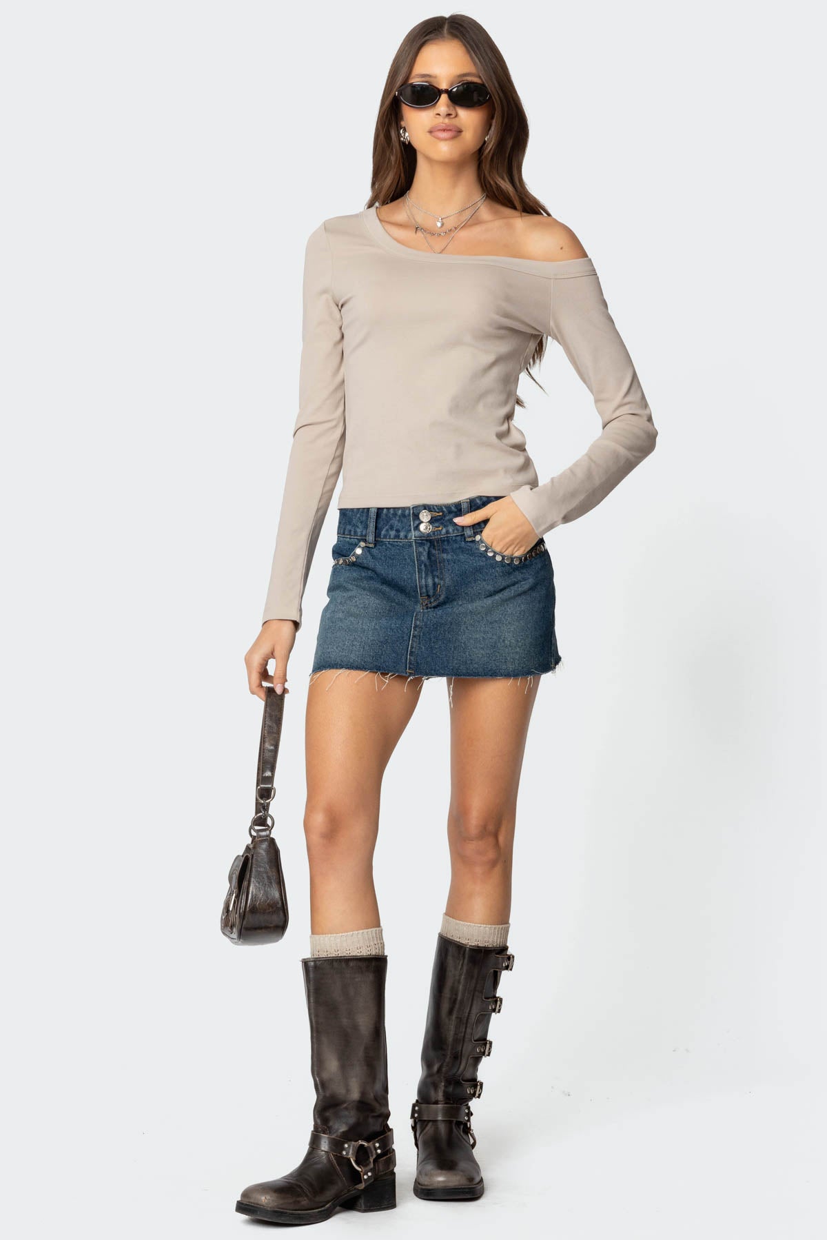Tess Studded Denim Mini Skirt-Milans Time