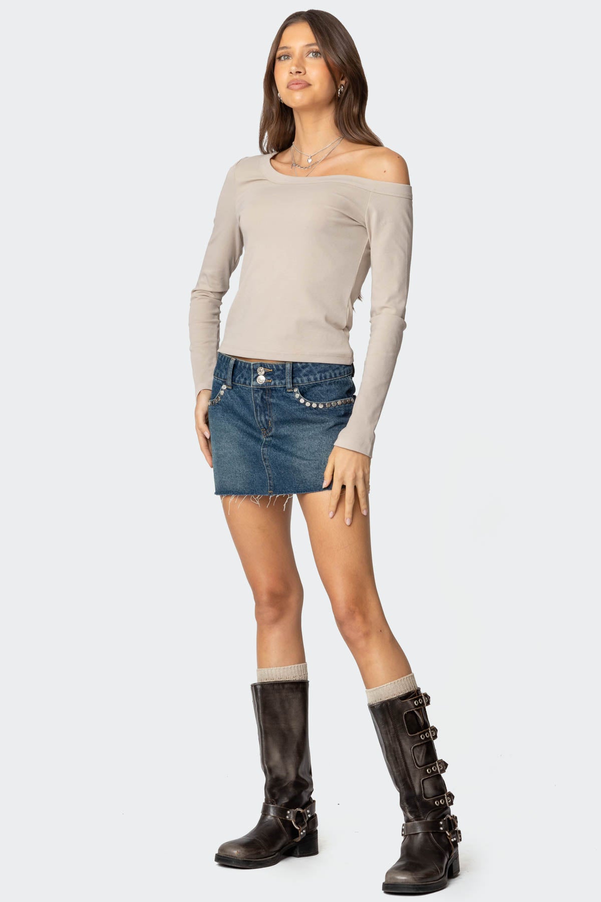 Tess Studded Denim Mini Skirt-Milans Time