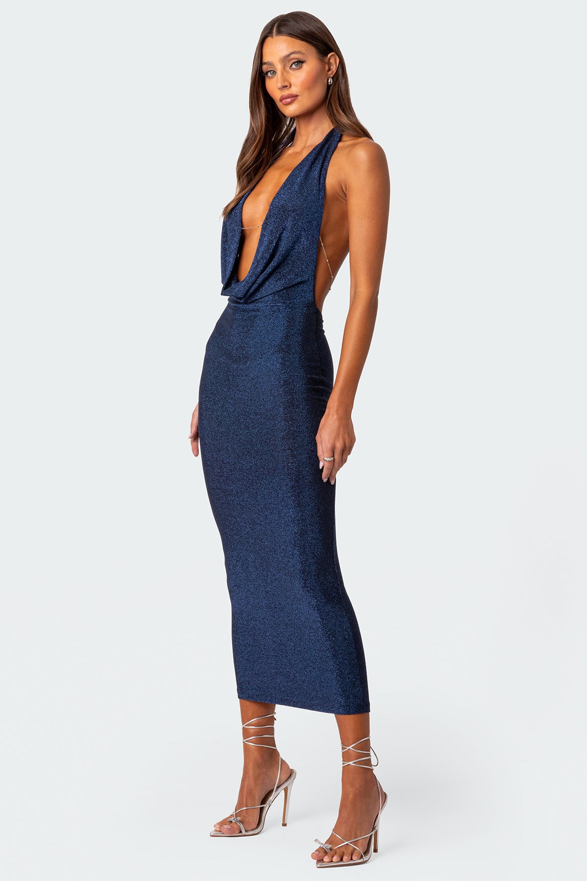 Cowl Neck Open Back Maxi Dress-Milans Time
