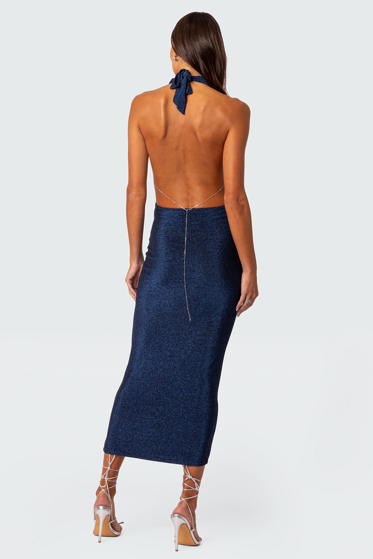 Cowl Neck Open Back Maxi Dress-Milans Time