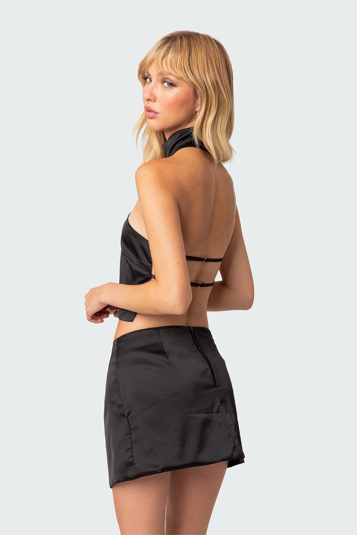 Daina Satin Effect Open-Back Crop Top-Milans Time