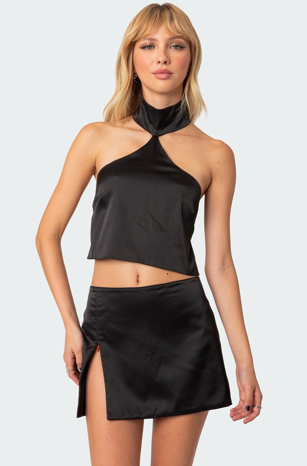 Daina Satin Effect Open-Back Crop Top-Milans Time