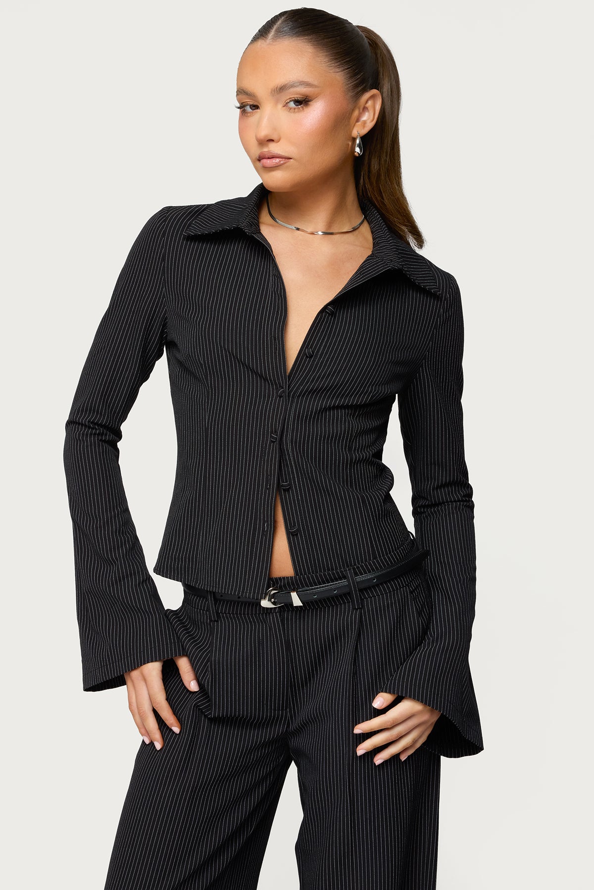 Pinstripe Tailored Button Up Shirt-Milans Time