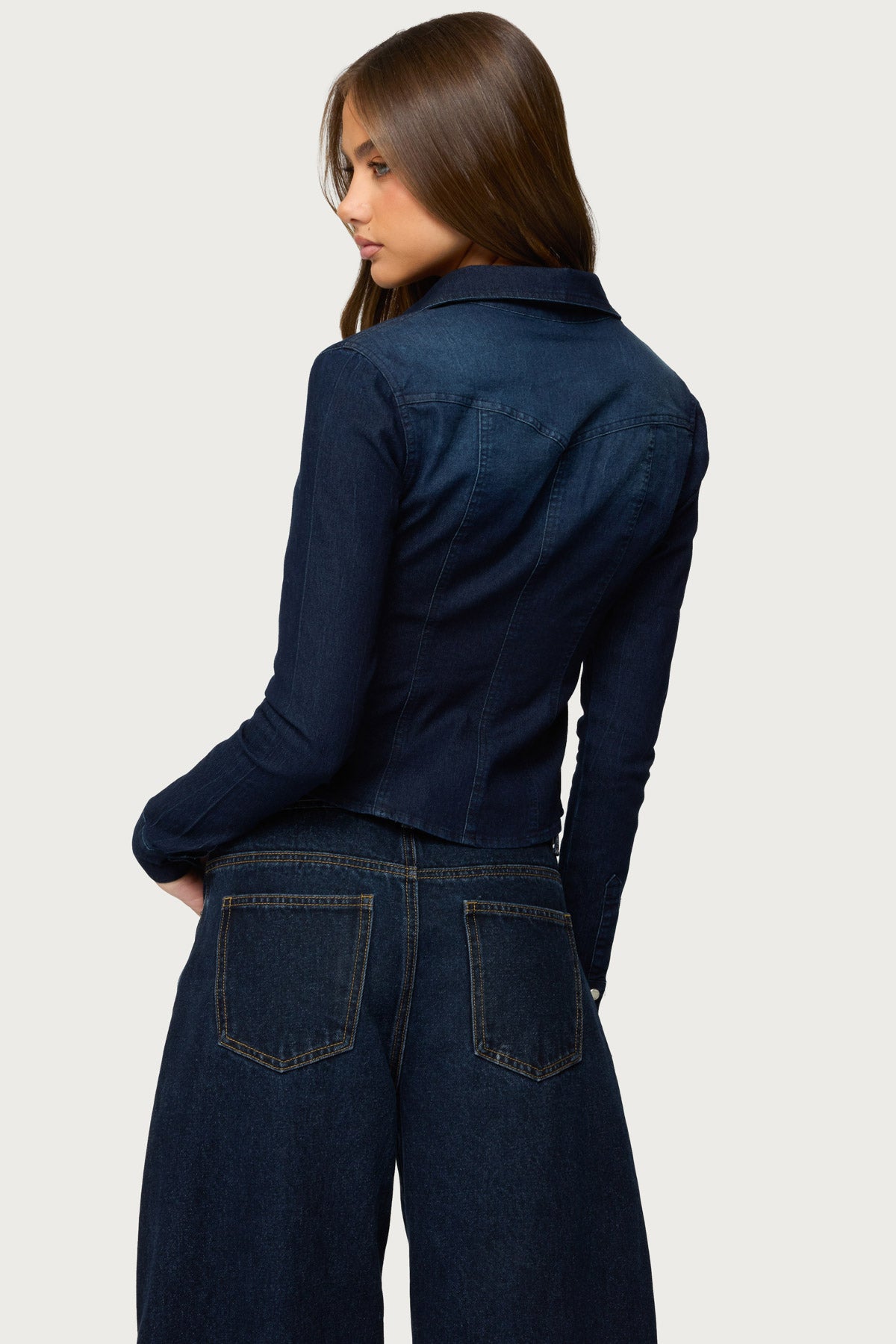 Shylo Stretchy Denim Button Up Shirt-Milans Time