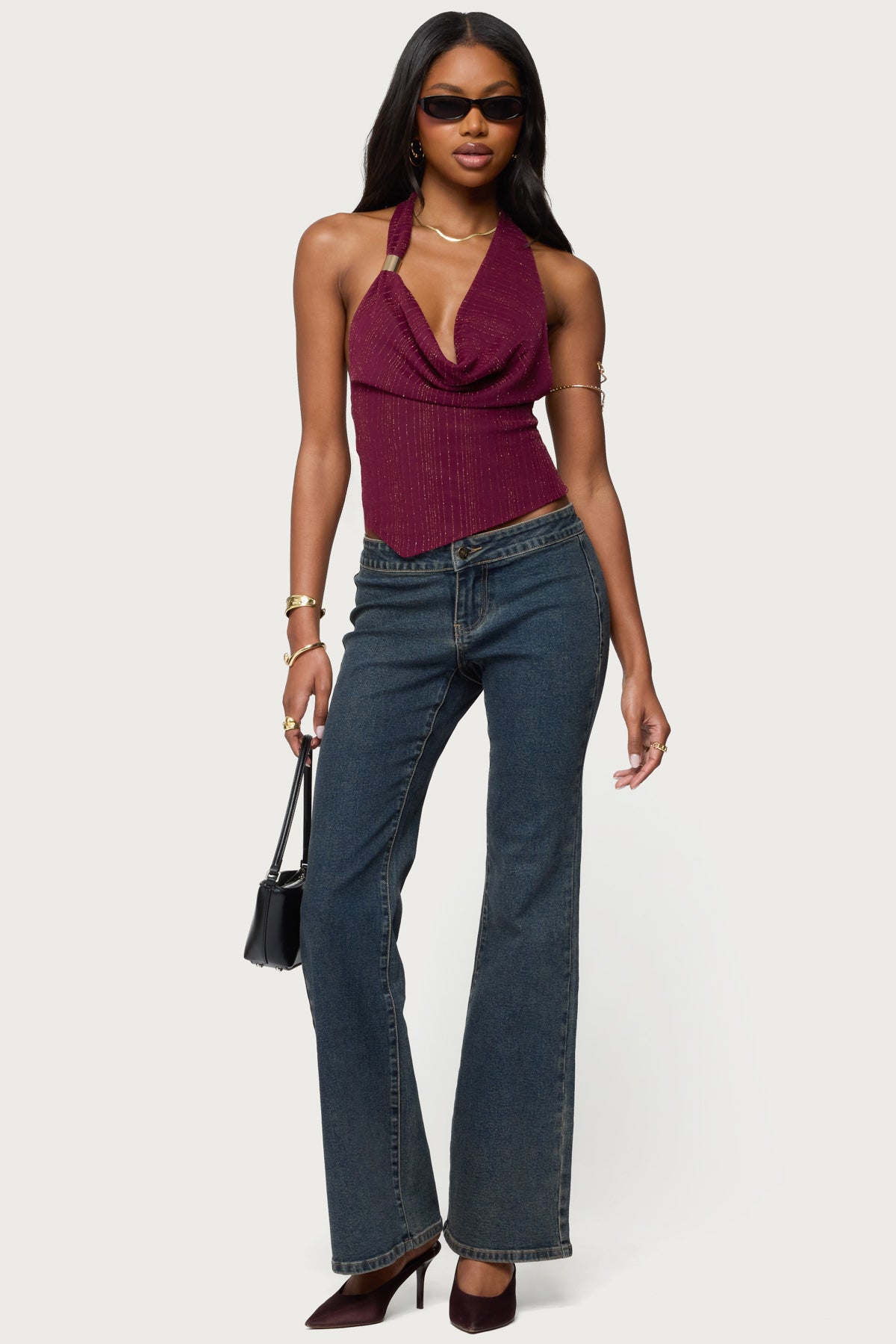 Mimi Asymmetric Textured Mesh Halter Top-Milans Time