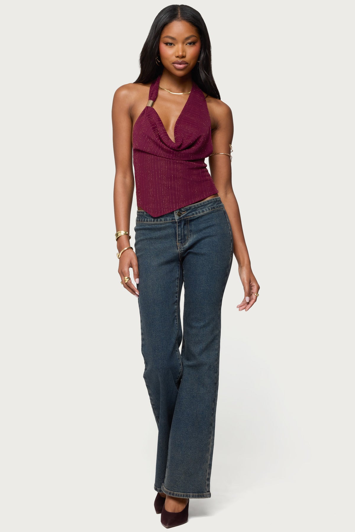 Mimi Asymmetric Textured Mesh Halter Top-Milans Time