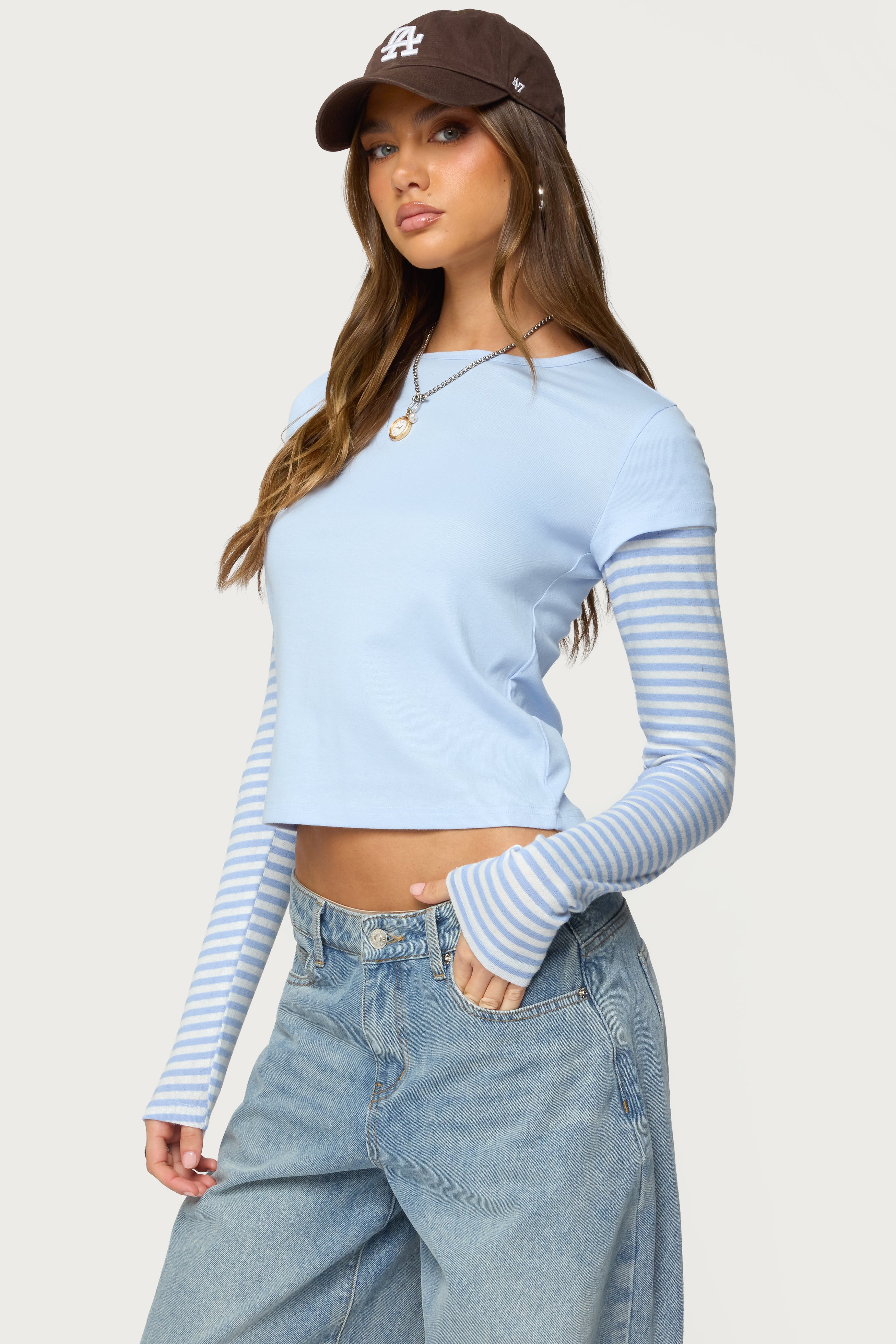 Stripey Layered Long Sleeve T Shirt-Milans Time