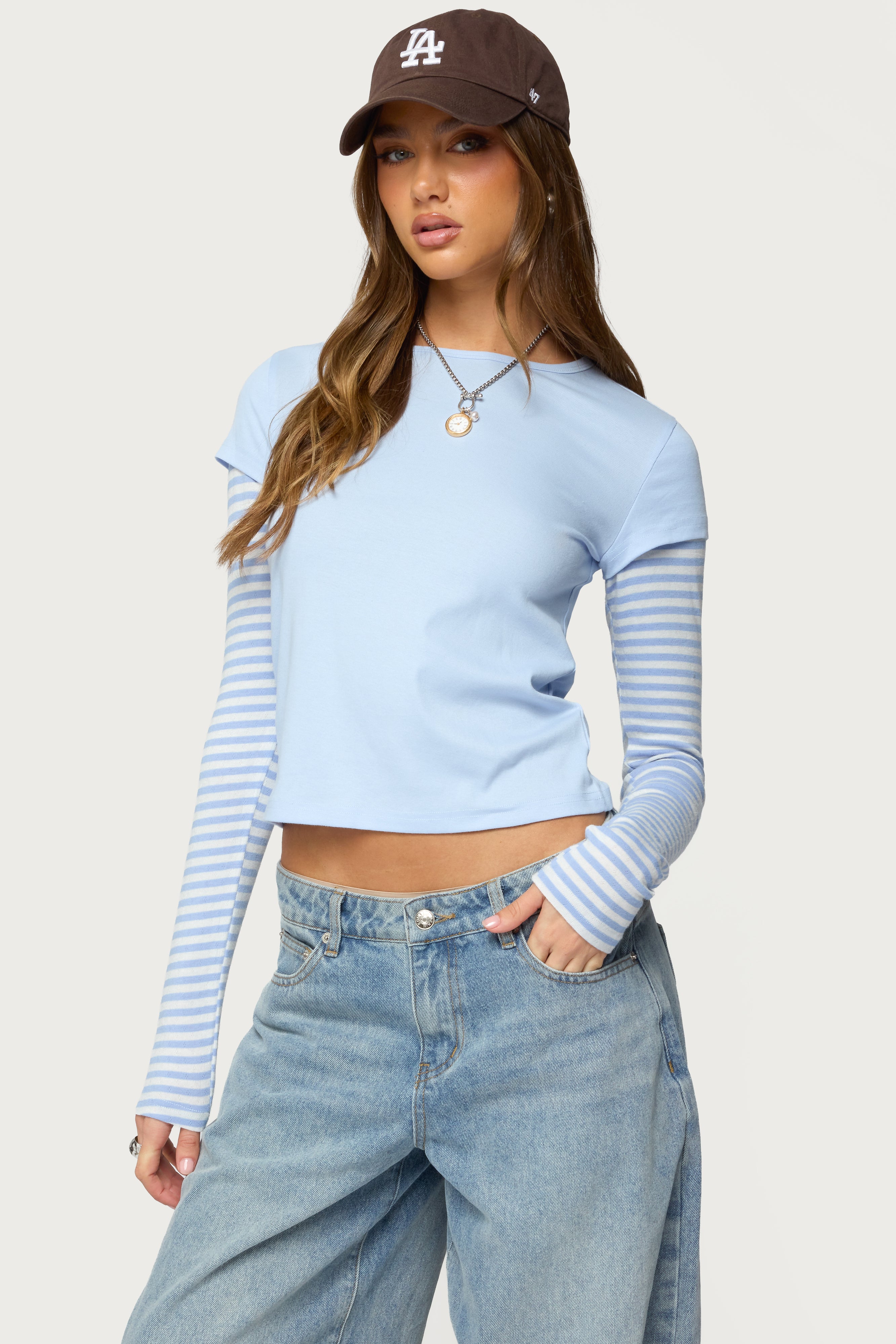 Stripey Layered Long Sleeve T Shirt-Milans Time