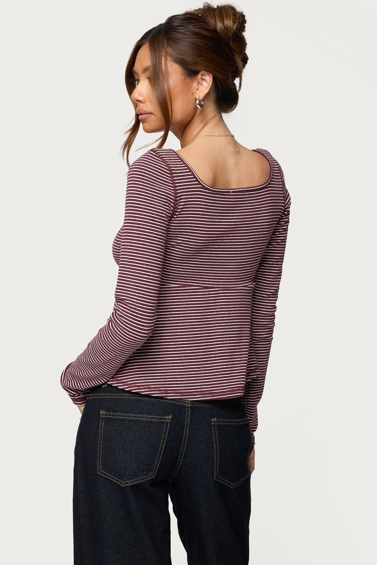 Sare Striped Babydoll Henley Top-Milans Time