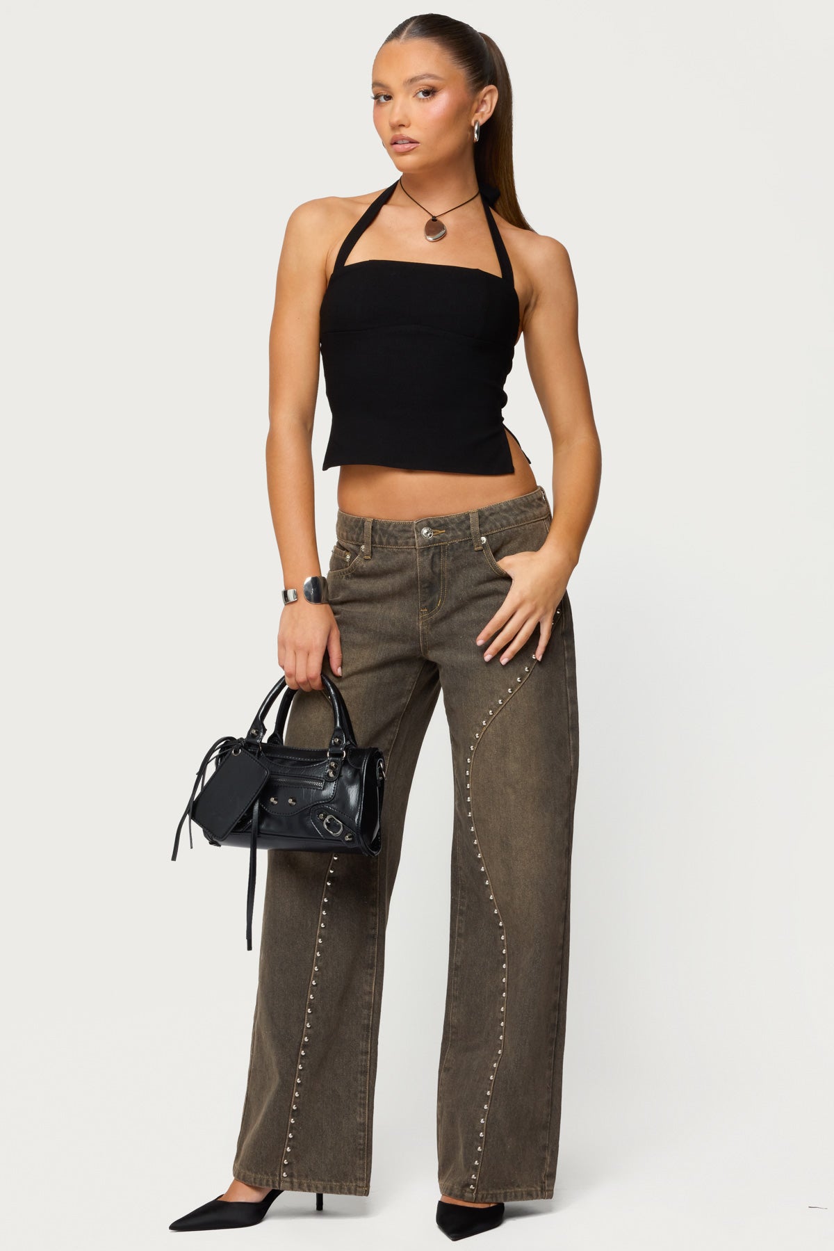 Charliza Stud Low Rise Baggy Jeans-Milans Time