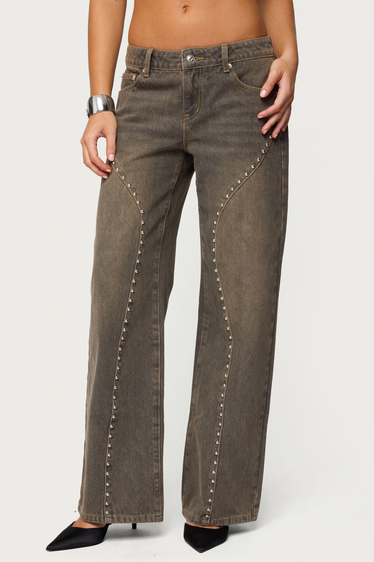 Charliza Stud Low Rise Baggy Jeans-Milans Time