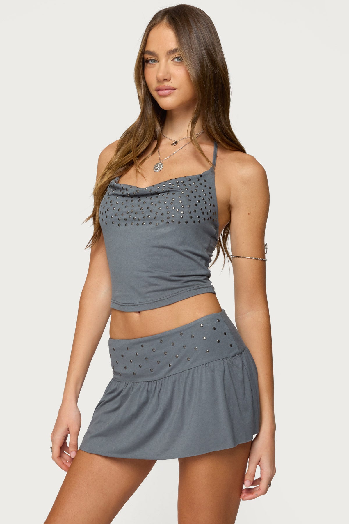 Klara Studded Cowl Neck Halter Top-Milans Time