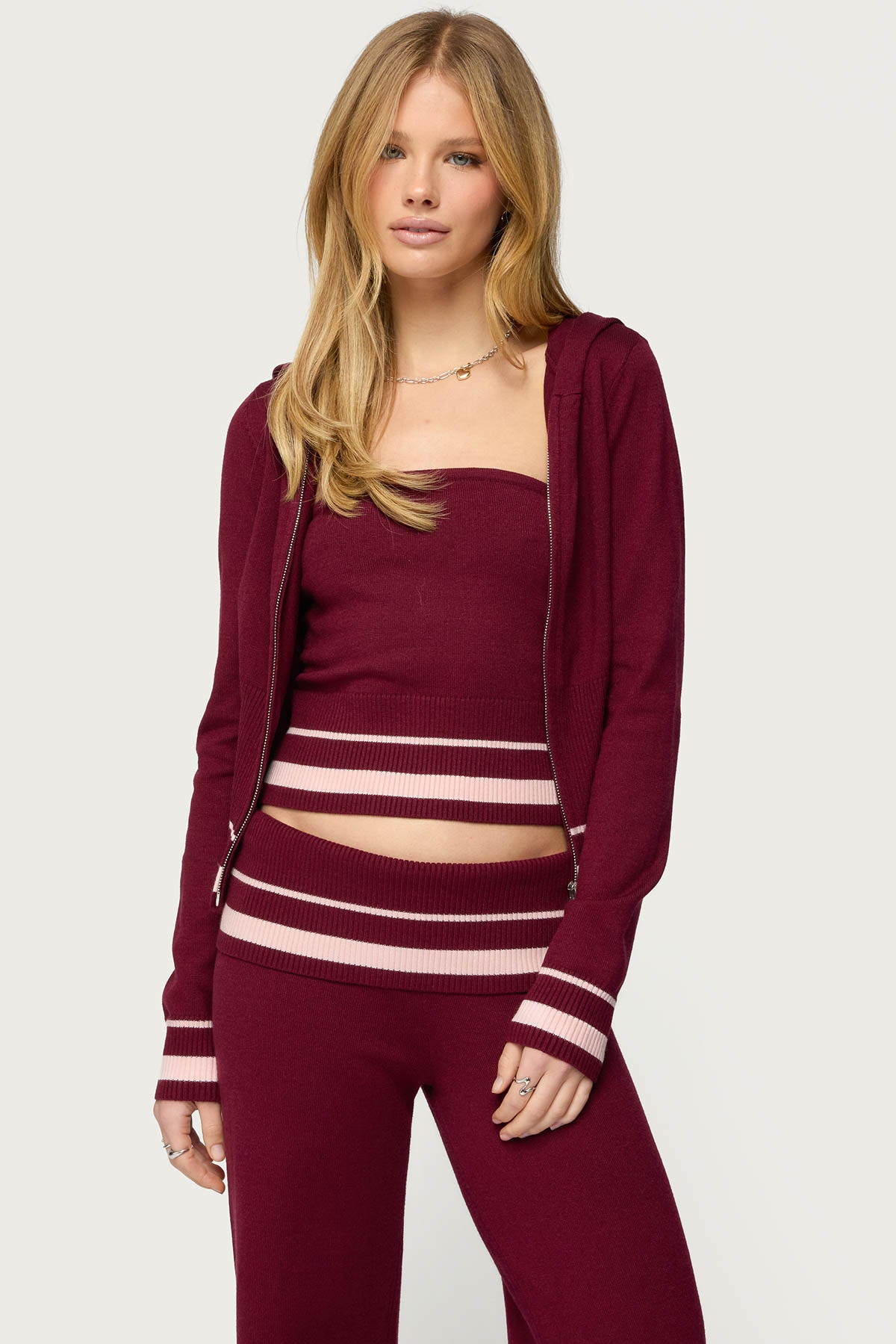 Kaliya Stripey Knit Zip Up Hoodie-Milans Time
