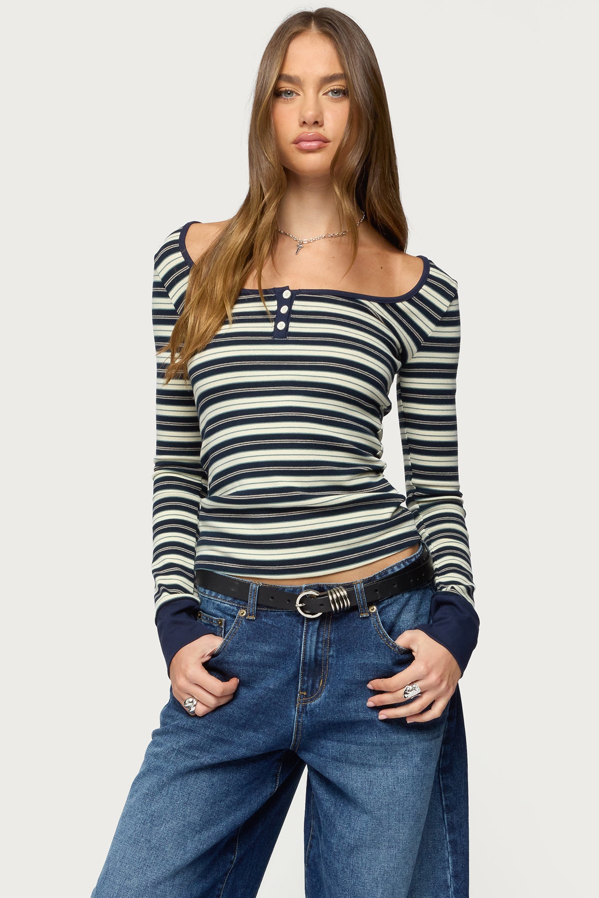 Jaida Striped Henley Top-Milans Time