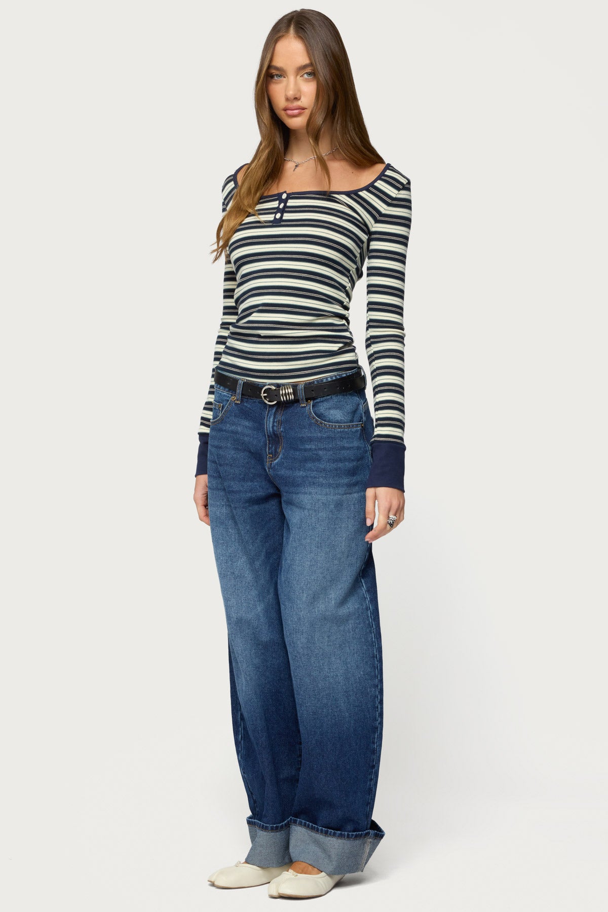 Jaida Striped Henley Top-Milans Time