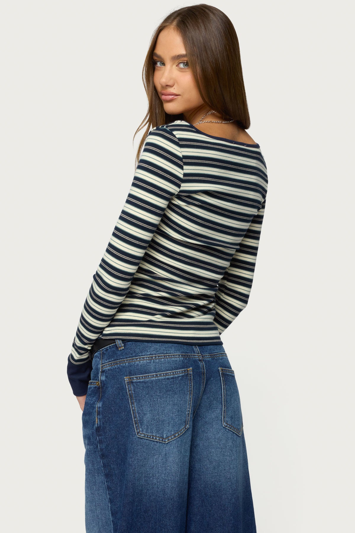 Jaida Striped Henley Top-Milans Time