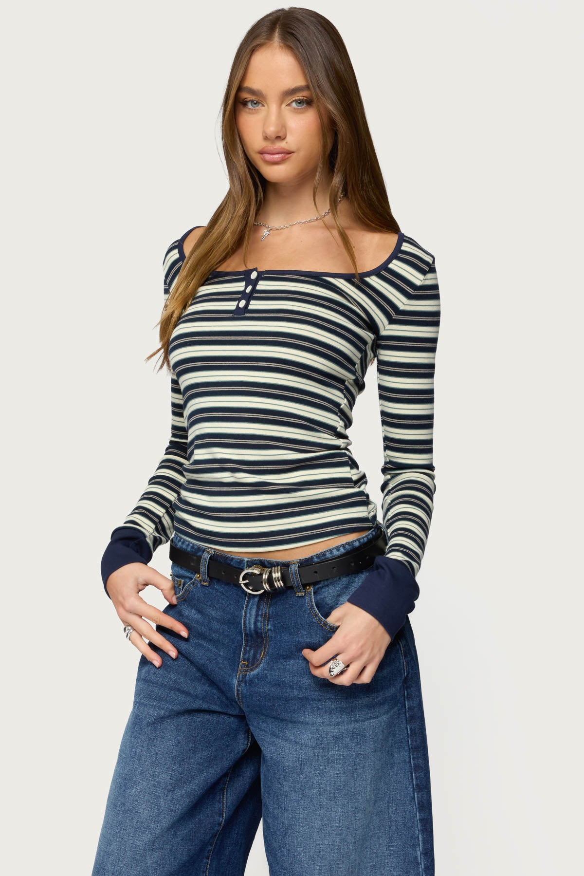 Jaida Striped Henley Top-Milans Time