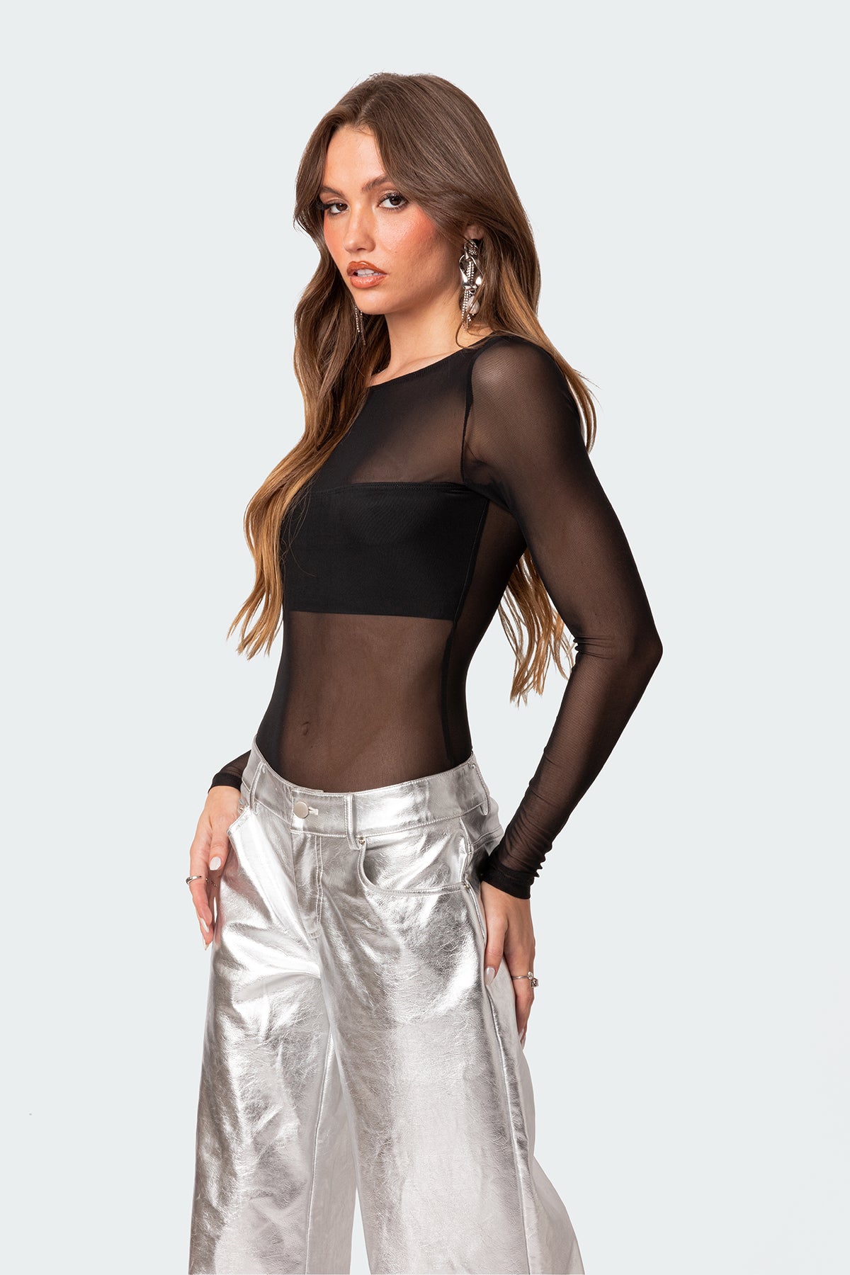 Sheer Mesh Bandeau Bodysuit-Milans Time