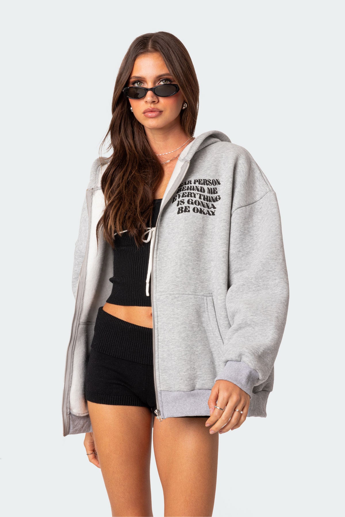 Everything'S Ok Zip Up Oversized Hoodie-Milans Time