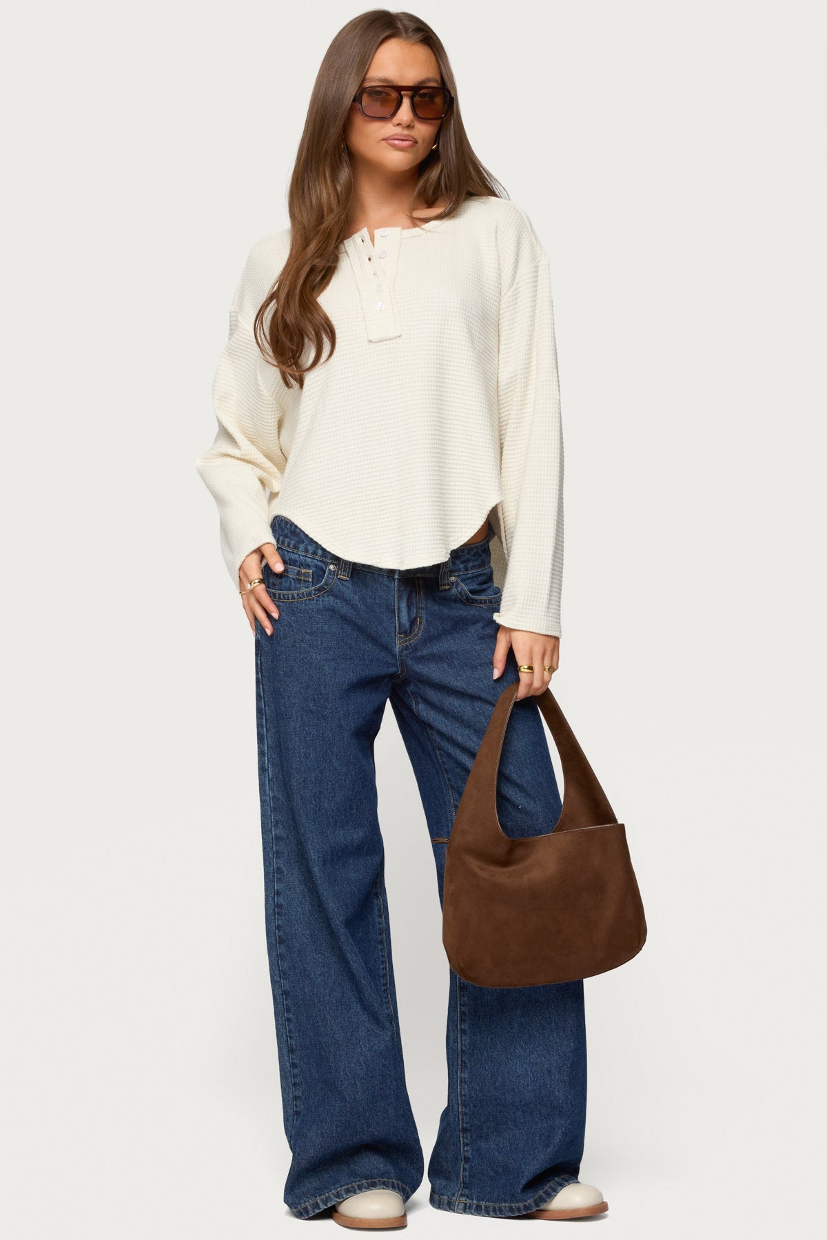 Alisia Oversized Waffle Henley Top-Milans Time