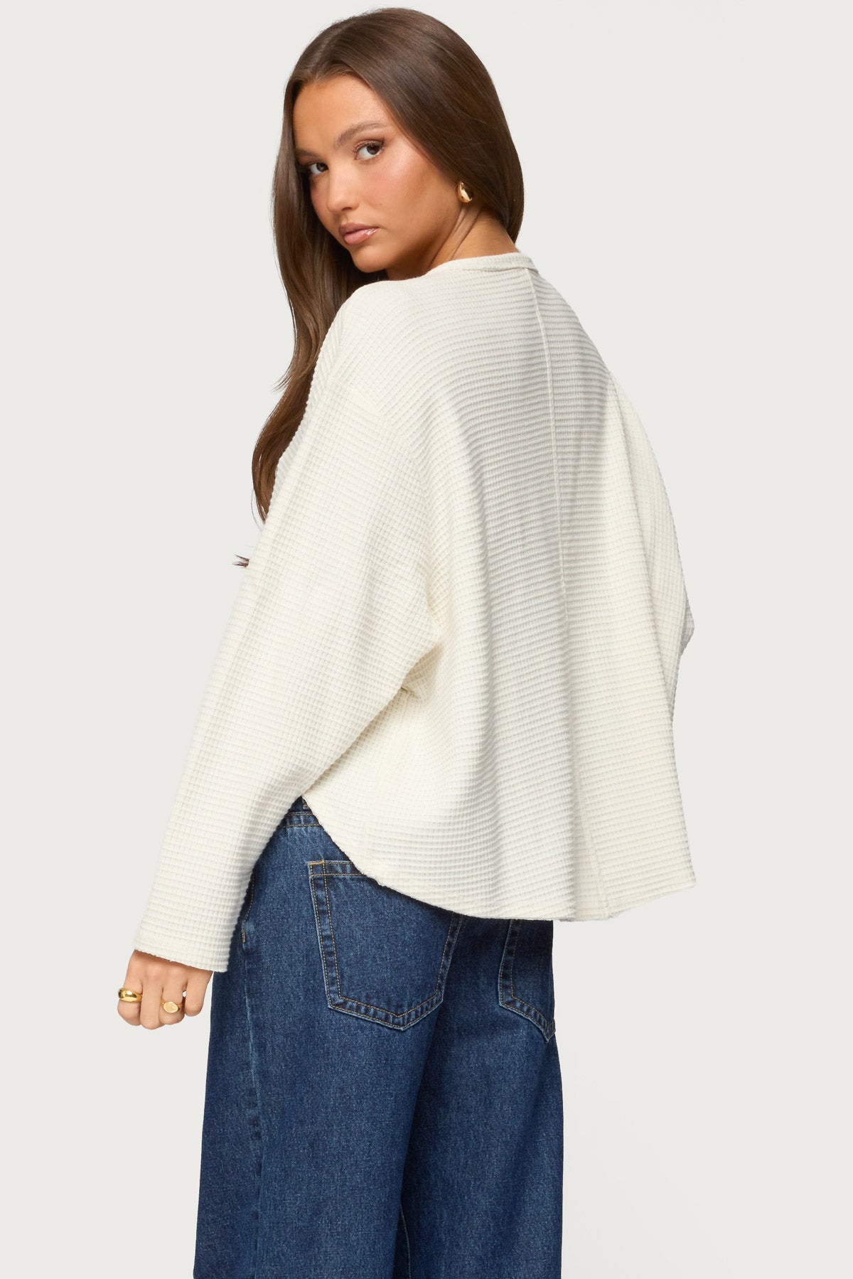 Alisia Oversized Waffle Henley Top-Milans Time