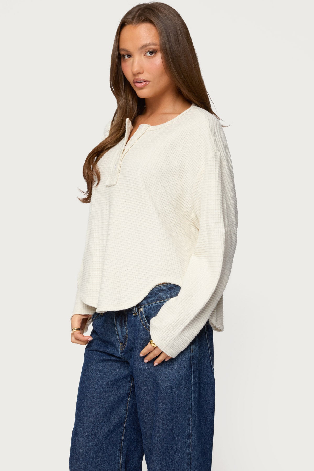 Alisia Oversized Waffle Henley Top-Milans Time